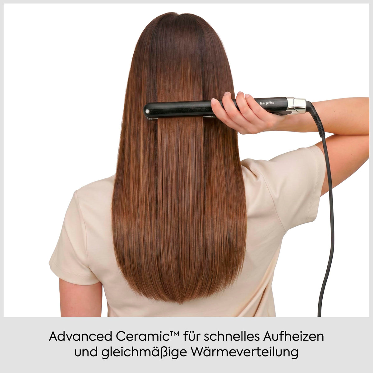 BaByliss Midnight Shine Hair Straightener, hair straightener with titanium-ceramic plates, extra long styling plates, 13 temperature settings (170–235°C), quick heat-up, anti-frizz shine finish, ST590E