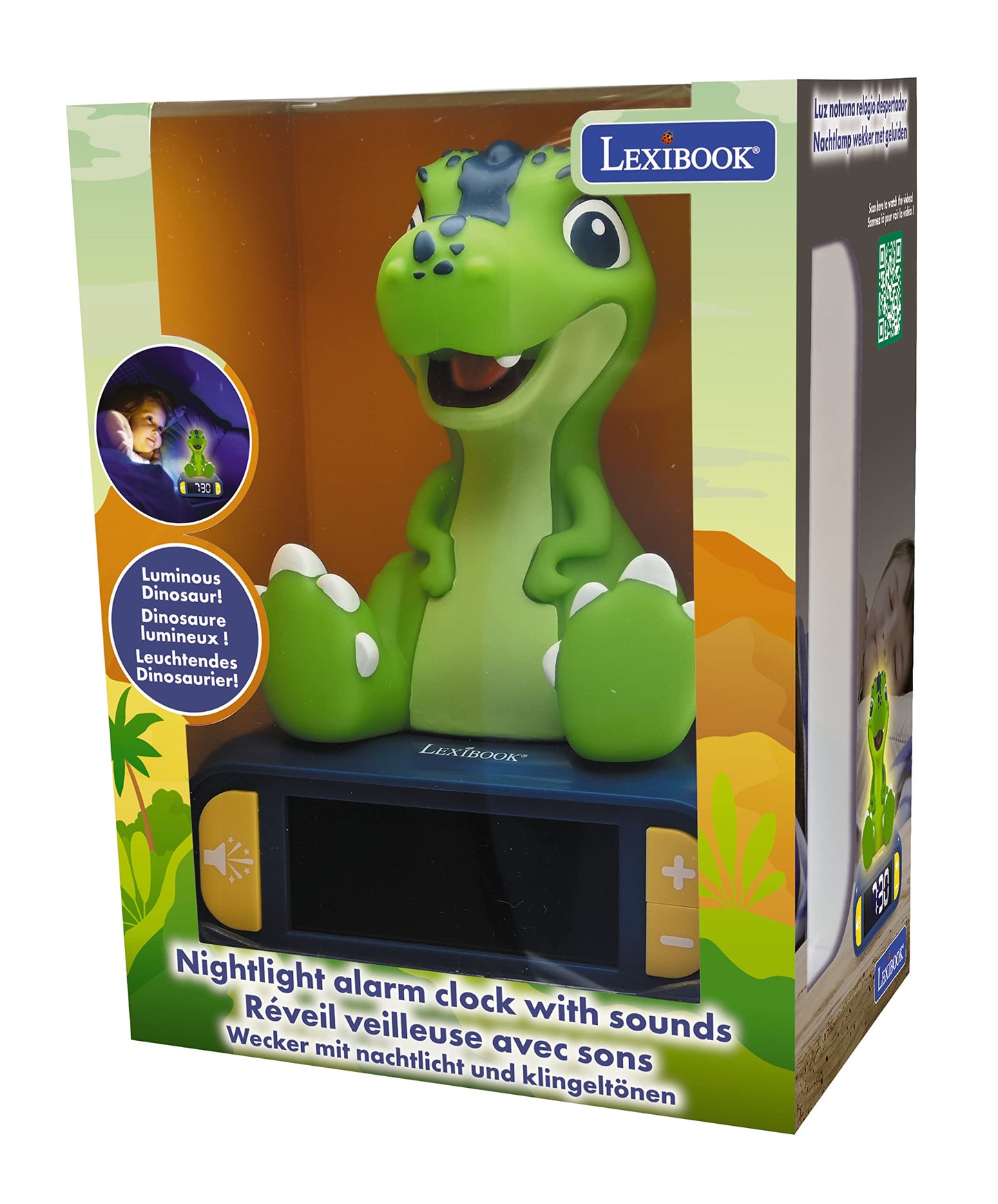Lexibook, Dinosaur, Night Light Alarm Clock, Sounds and Melodies, LCD Backlight, Light Indicator, Snooze, Blue/Green, RL800DINO