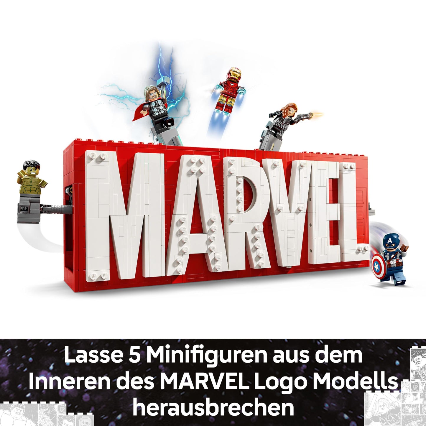 LEGO | Marvel: MARVEL logo & minifigures - collector's item including Hulk, Thor, Iron Man, Black Widow and Captain America - building set with Avengers figures - gift for boys and girls aged 12 and over - 76313