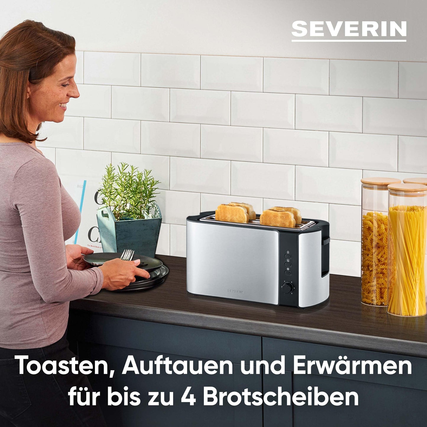SEVERIN high-quality, high-quality  toaster 1,400 W power, brushed stainless steel/black