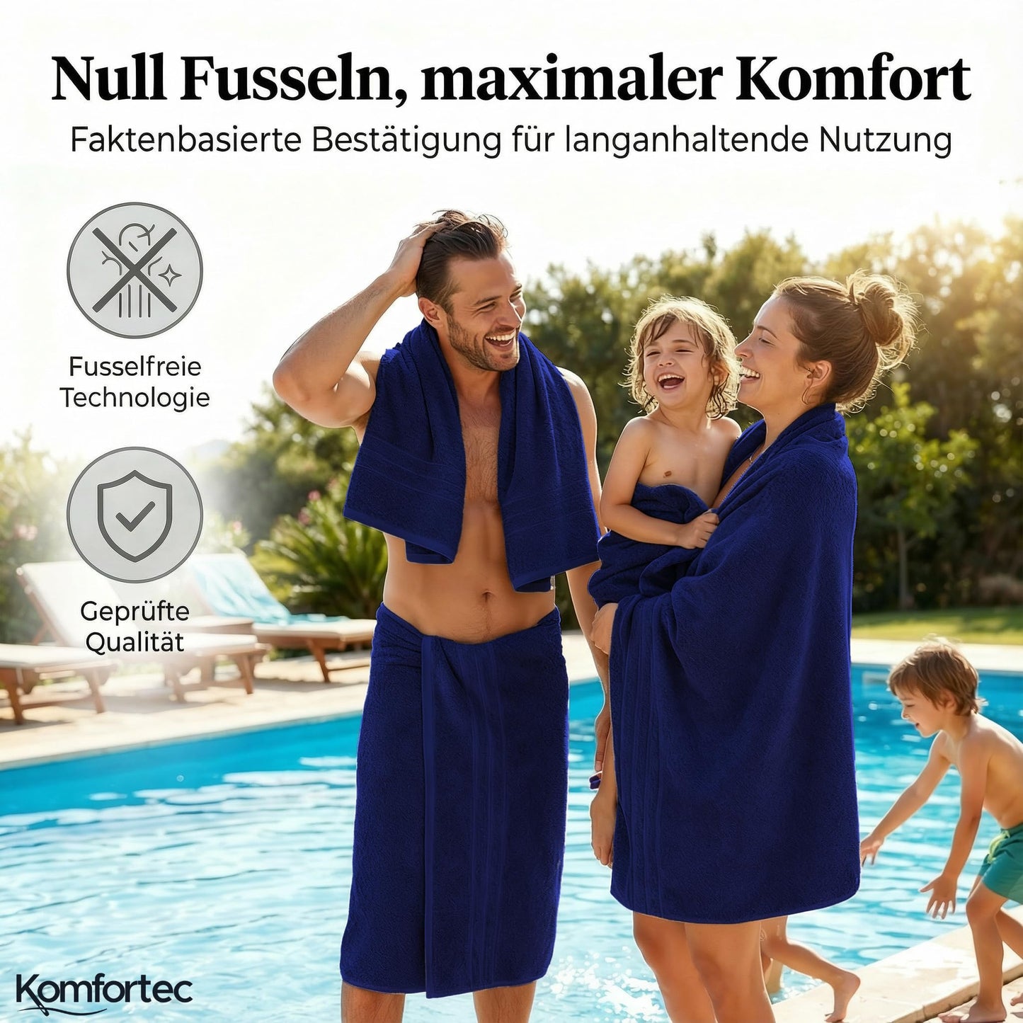 Komfortec 2 sauna towel set 80x200 cm, large sauna towels made of 100% cotton, sauna towels, fluffy and absorbent, quick-drying, navy blue - Blu
