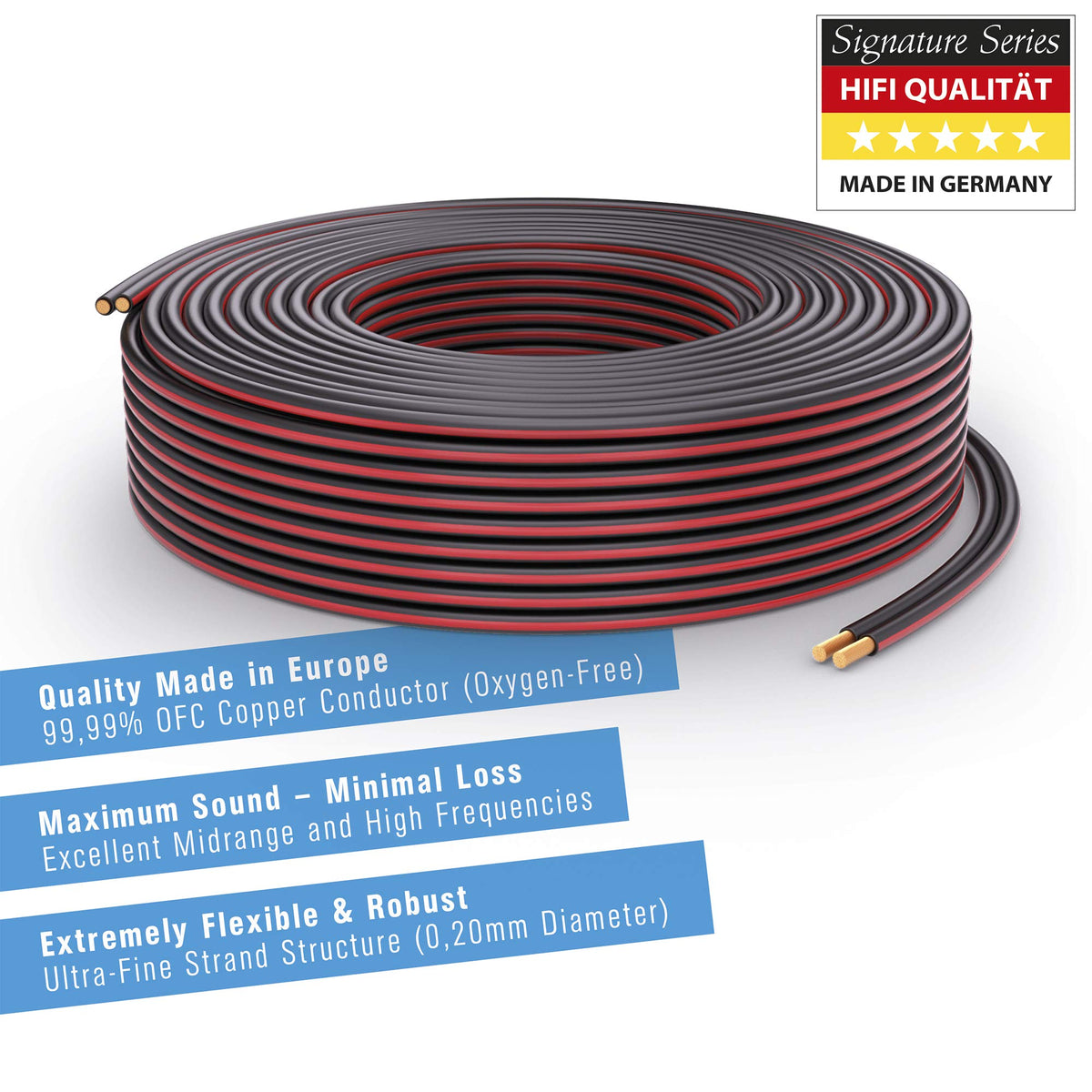 Cablu de difuzor PureLink Boxenkabel OFC 2x1,5mm² 100m cu linie de marcaj - SE-SP052-100