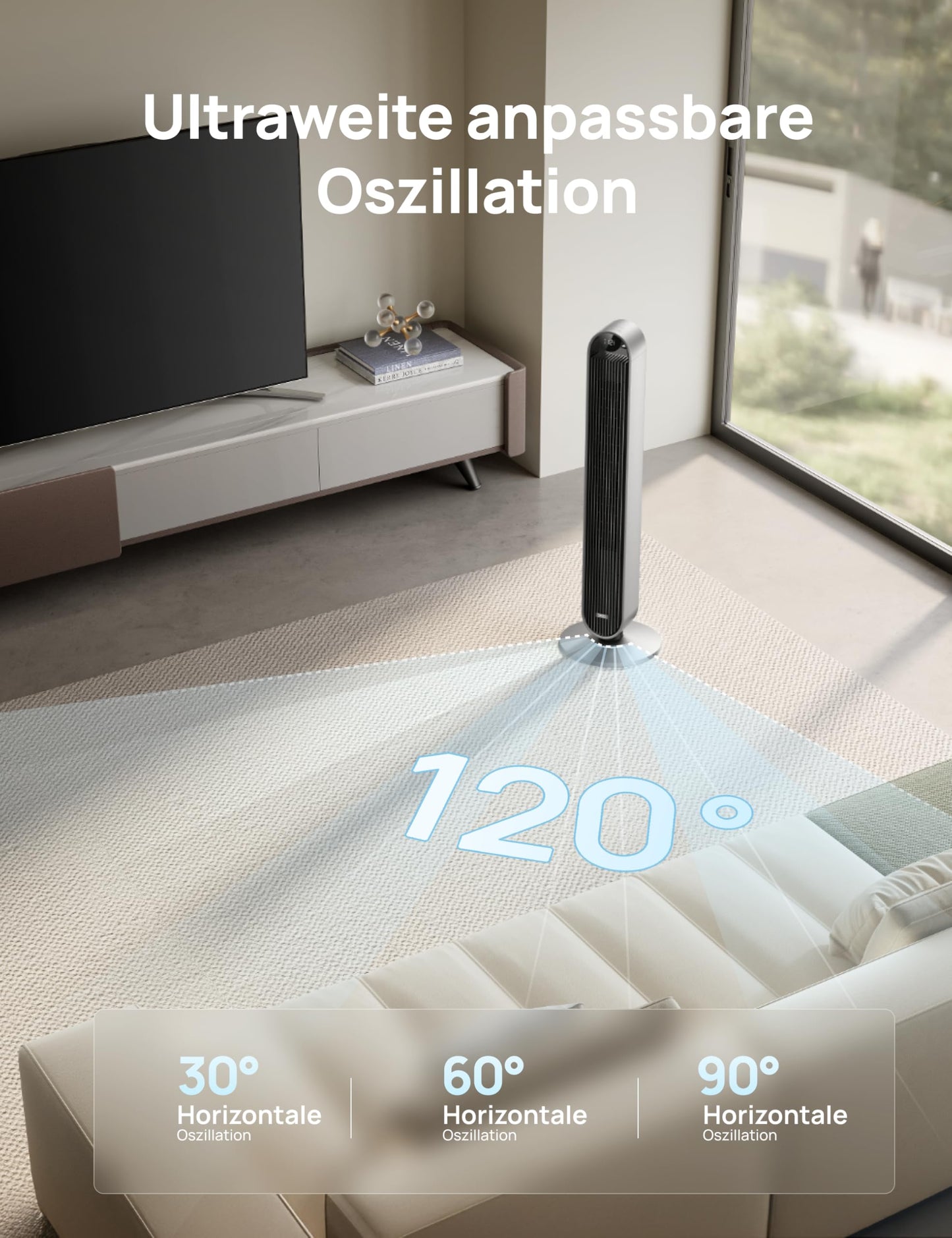 DREO Smart Tower Fan Very Quiet, 120° Oscillating Fan with Cooling, 25dB Stand Fan with Remote Control for Bedroom, 12 Speeds, 4 Modes, 12 Hour Timer, Pilot Max S - DR-HTF004S