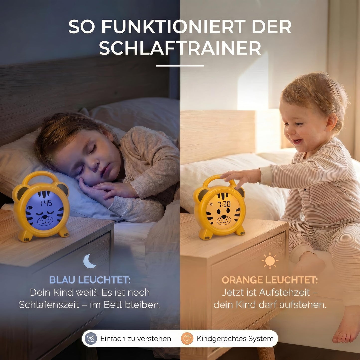 Alecto Monkey Alarm Clock Children - Children's Alarm Clock USB Rechargeable - Children's Alarm Clock with Night Light - Sleep Trainer (Yellow) - BC100TIGER