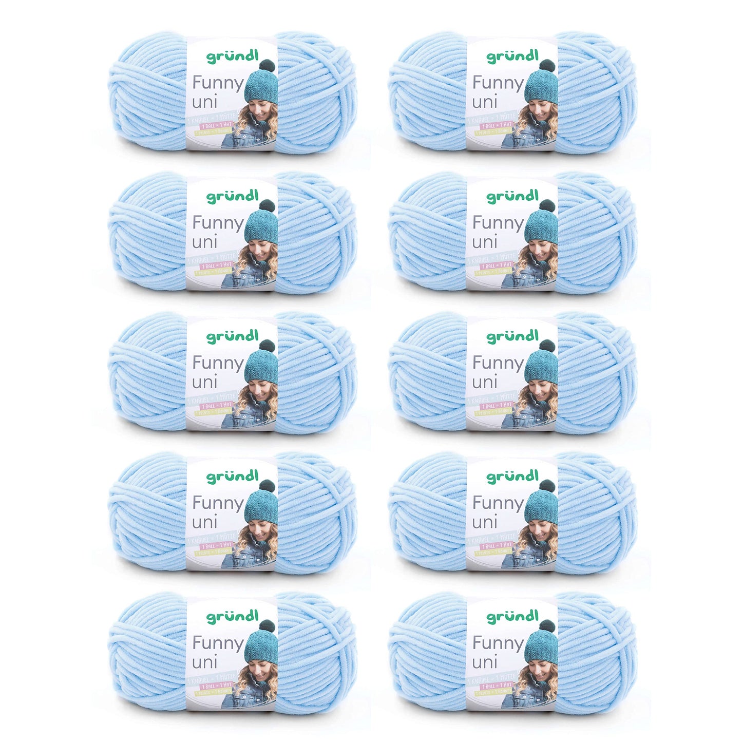 Gründl Wolle Funny uni - soft chenille wool for crocheting - cuddly and skin-friendly - 100% polyester - 10 balls 100 g / 120 m - needle size 5-6, pastel blue - 3442-03