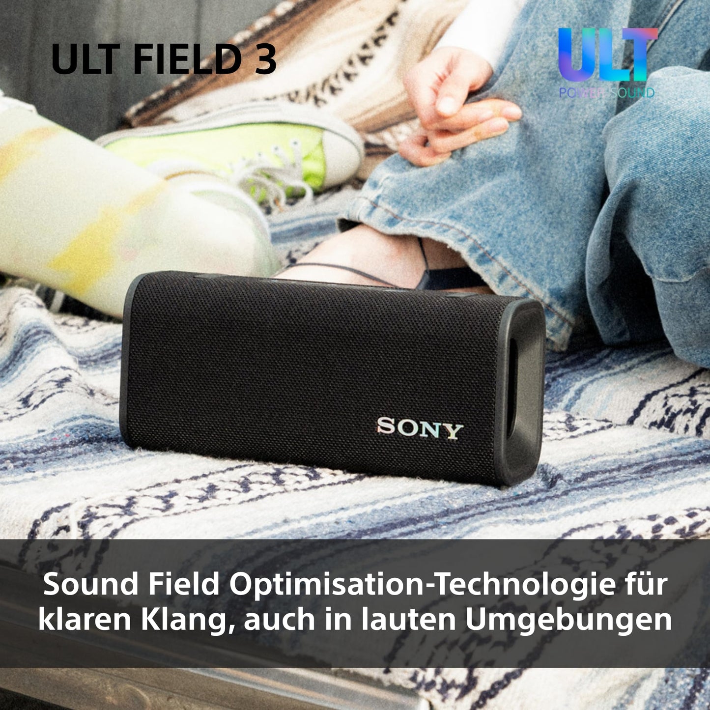 Sony ULT Field 3 - Portable Bluetooth Speaker with ULT Power Sound, 24 Hour Battery, IP67, Waterproof, Dustproof, Shockproof, Detachable Shoulder Strap, Compact - Forest Gray - SRSULT30H.CE7