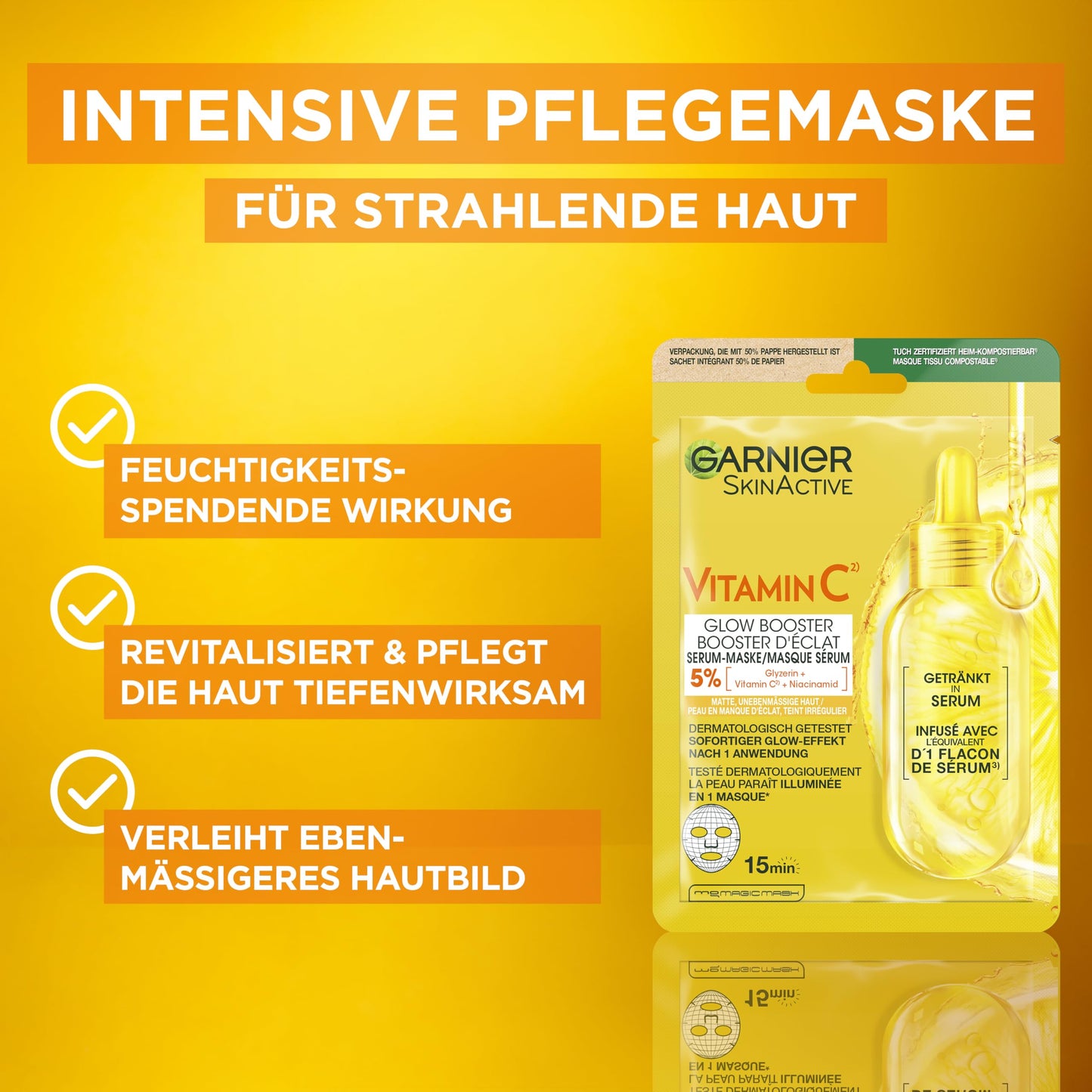 Garnier Vitamin C care set for the face, gift set with micellar cleansing water, sheet masks, anti-dark spot serum & moisturizer, for a radiant complexion, SkinActive, 4 pieces - Glow