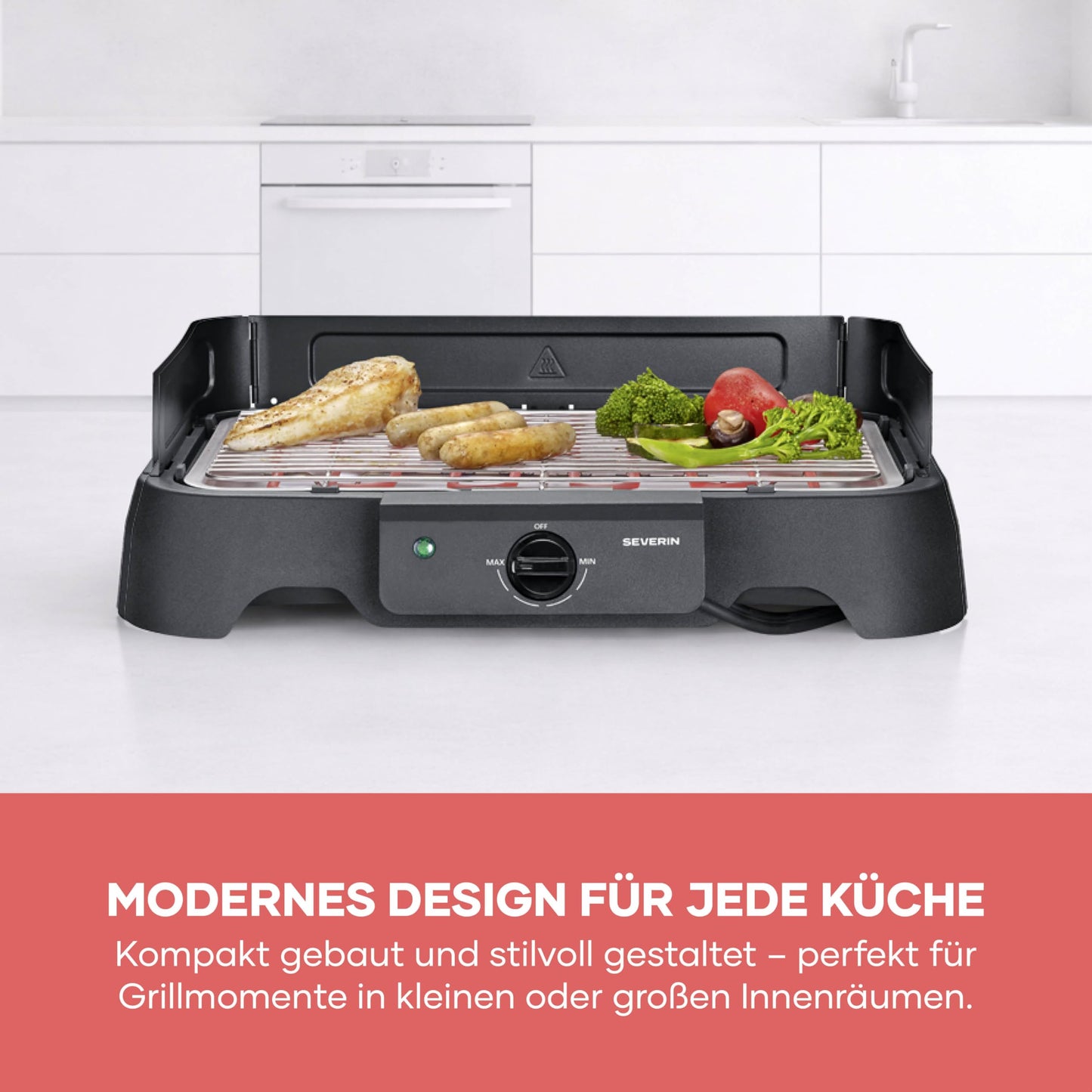 Severin electric grill, temperatures 35-200 degrees Celsius, quick heating, 38x22 cm, table grill with drip tray, stainless steel grill, balcony grill, easy to clean, 2000W, black, PG 8593