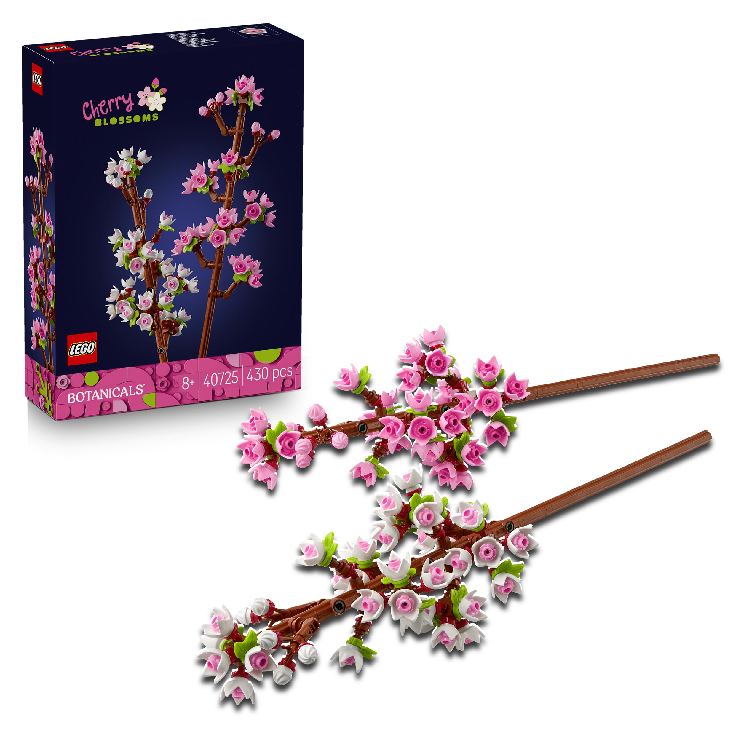 LEGO Botanicals Cherry Blossoms - Toy with artificial flowers - Creative decoration for desk - Playset with flowers for building and displaying Gift for girls and teenagers aged 8 and up - 40725
