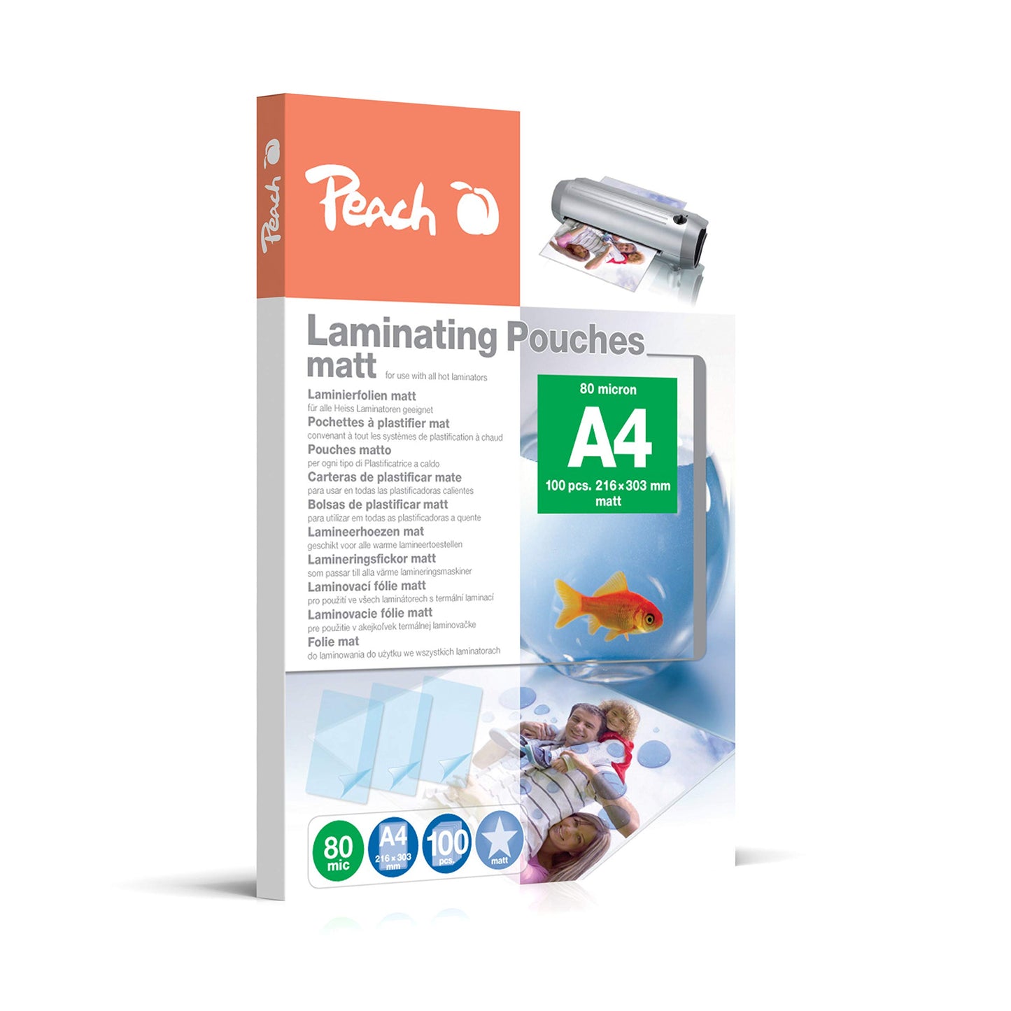 Peach laminating foils A4 matt 100 pieces 2 x 80 mic (160 µm) - writable - PH105