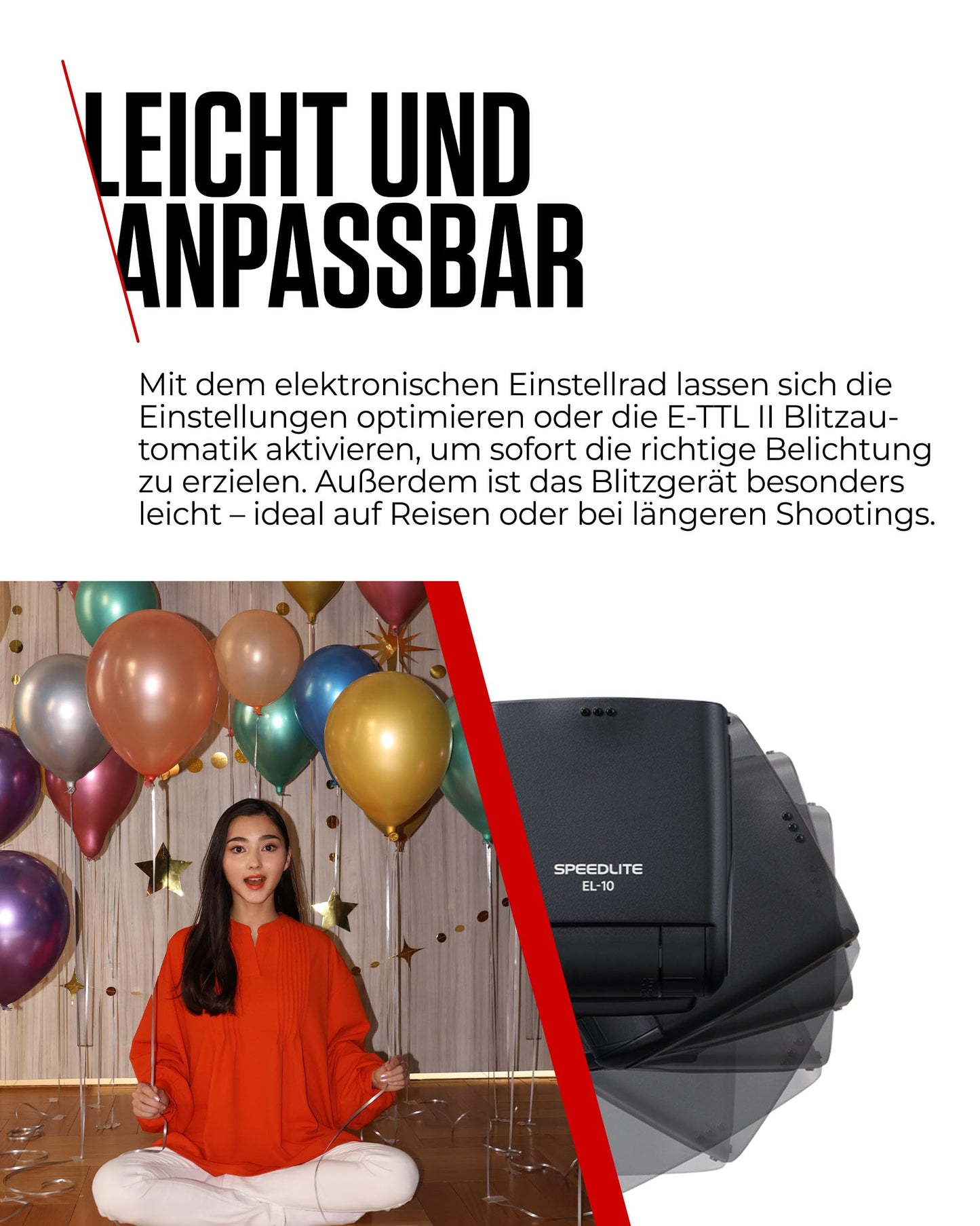 Canon Speedlite EL-10 flash unit (guide number 40, 24-105mm focal length, 1.5s charging time, wireless control, E-TTL II, Camera Connect, 1/1 to 1/1024 power, 180° tilt, note compatibility) Black