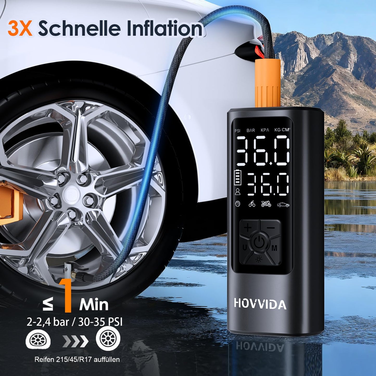 HOVVIDA electric air pump, electric bicycle pump, battery compressor - AM21J2