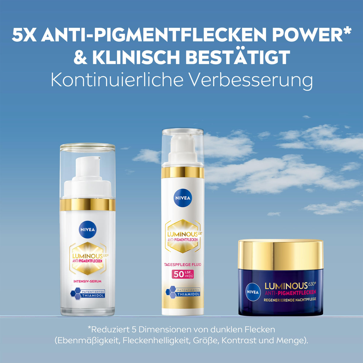 NIVEA LUMINOUS630 Face Care Set, Day Cream (50 ml), Night Cream (50 ml) & Intensive Serum (30 ml) against pigmentation spots, care set for even and radiant skin. - 93631-01003-25