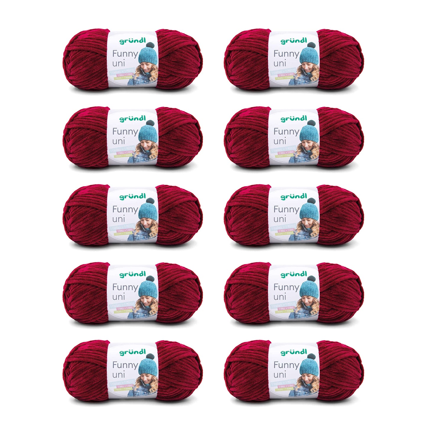 Gründl Wolle Funny uni - soft chenille wool for crocheting - cuddly and skin-friendly - 100% polyester - 10 balls 100 g / 120 m - needle size 5-6, Bordeaux - 3442-23