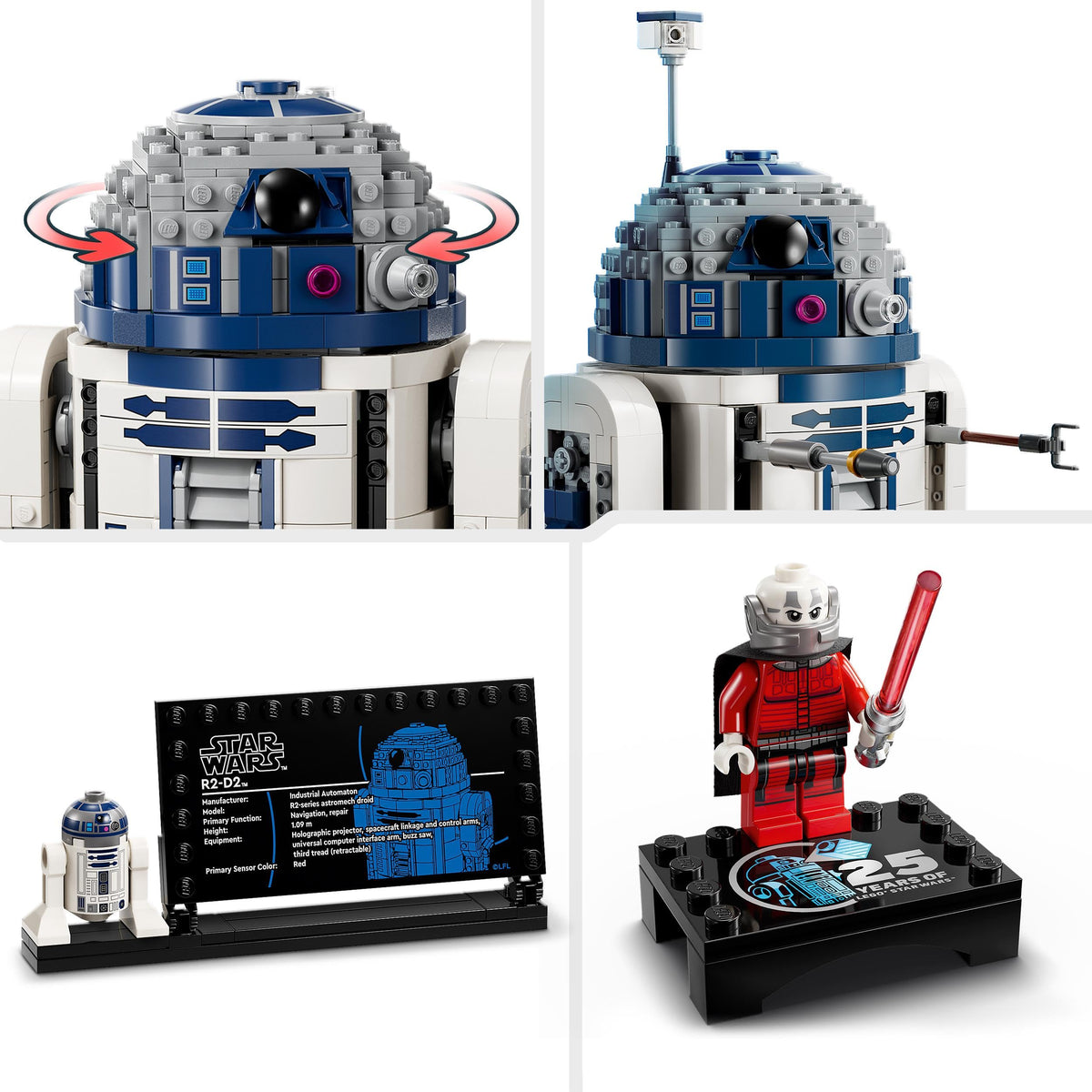 LEGO Star Wars 75379 R2-D2 Jucărie – Figură de expus cu cap rotativ, periscop și unelte, inclusiv figura minifigură Darth Malak – Cadou pentru băieți de la 10 ani și adulți