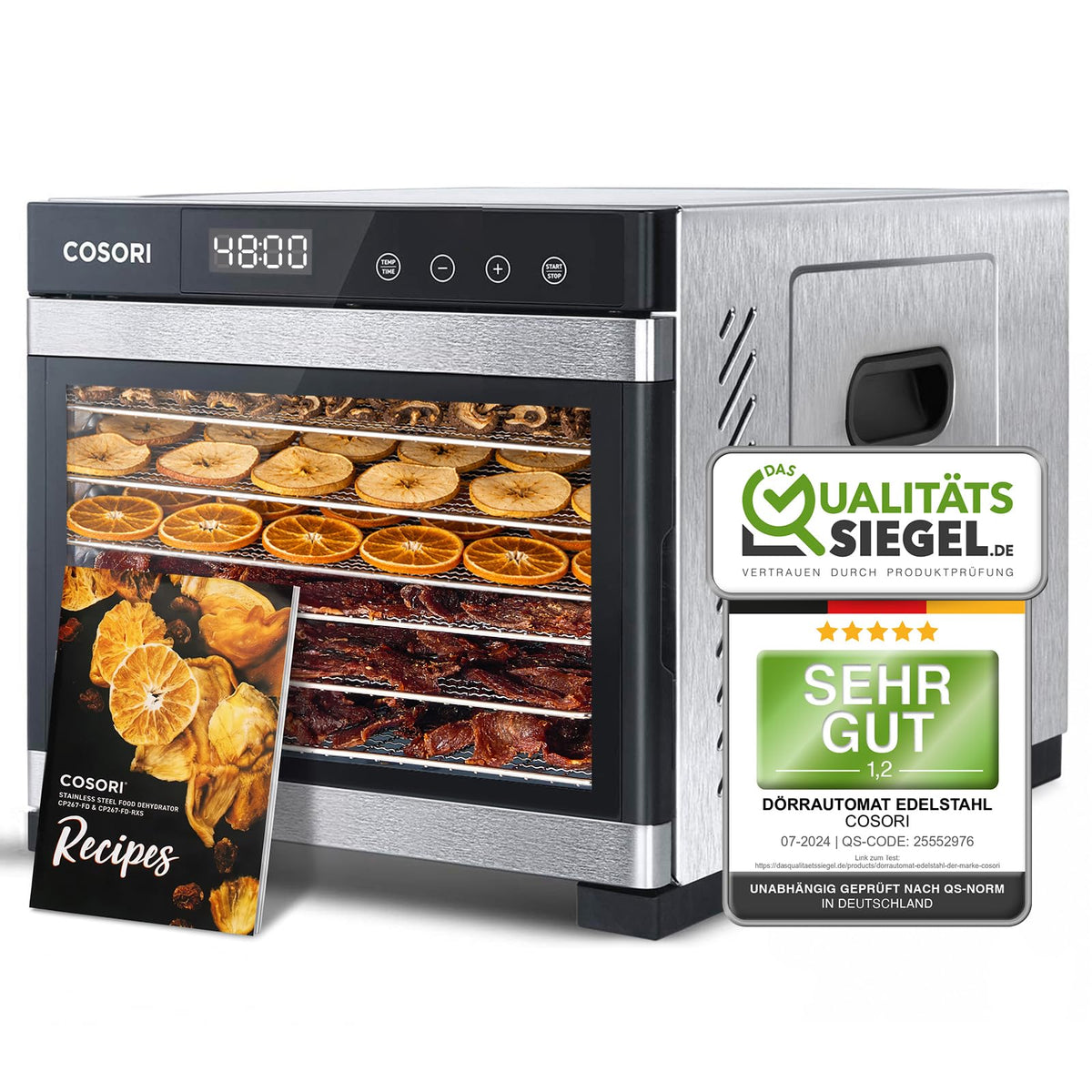 Cosori Dörrautomat din oțel inoxidabil, Dehidrator de alimente, 650W, temporizator de 48 ore - CP267-FD