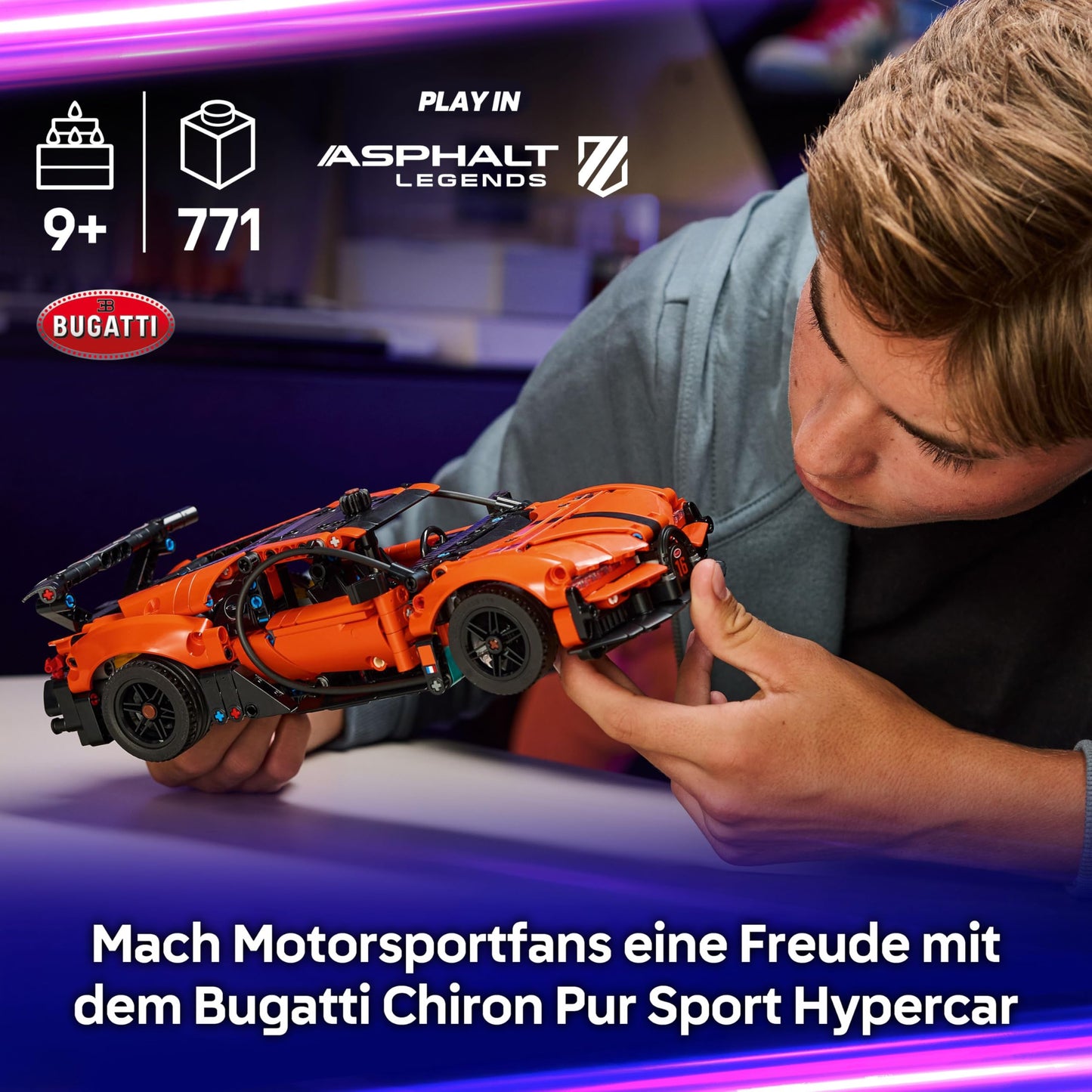 LEGO Technic Bugatti Chiron Pur Sport Hypercar - model car - racing car to collect - Bugatti toy car - Technic sports car with steering, W16 engine & doors - gift for ages 9 and up - 42222