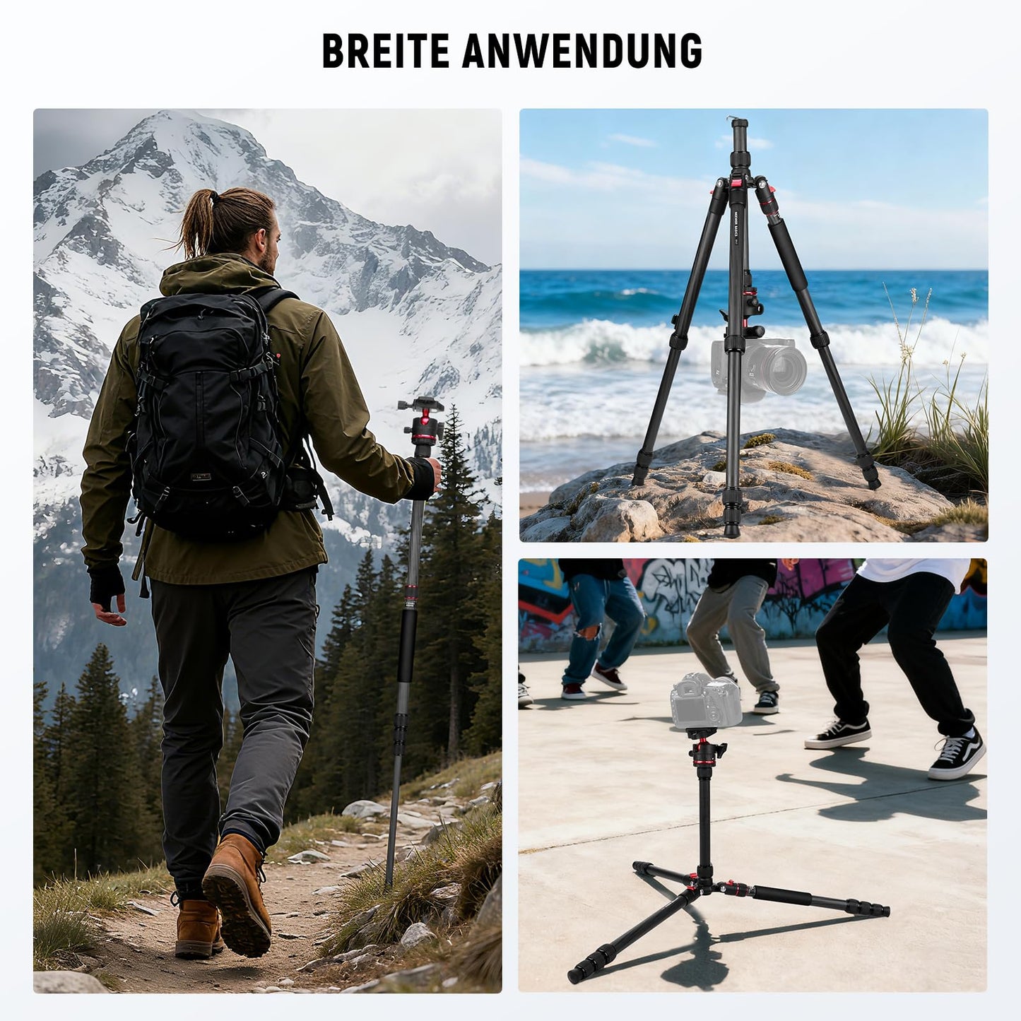 NEEWER Basics Carbon Fiber Travel Tripod Monopod, 64" Compact Lightweight Portable Cell Phone Camera Tripod Compatible with iPhone Video Recording, Arca Ball Head, Maximum Load 13.2 lbs, TP17B