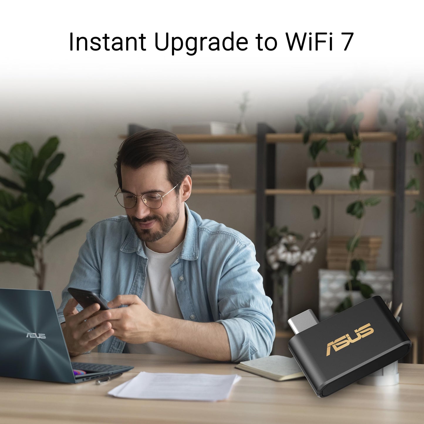 ASUS Tri-Band BE6500 WiFi 7 Mini USB Adapter (6GHz Band, Supports 4096-QAM, Plug and Play, Type-C USB 3.0, Compatible with Windows 10 & 11) - USB-BE93