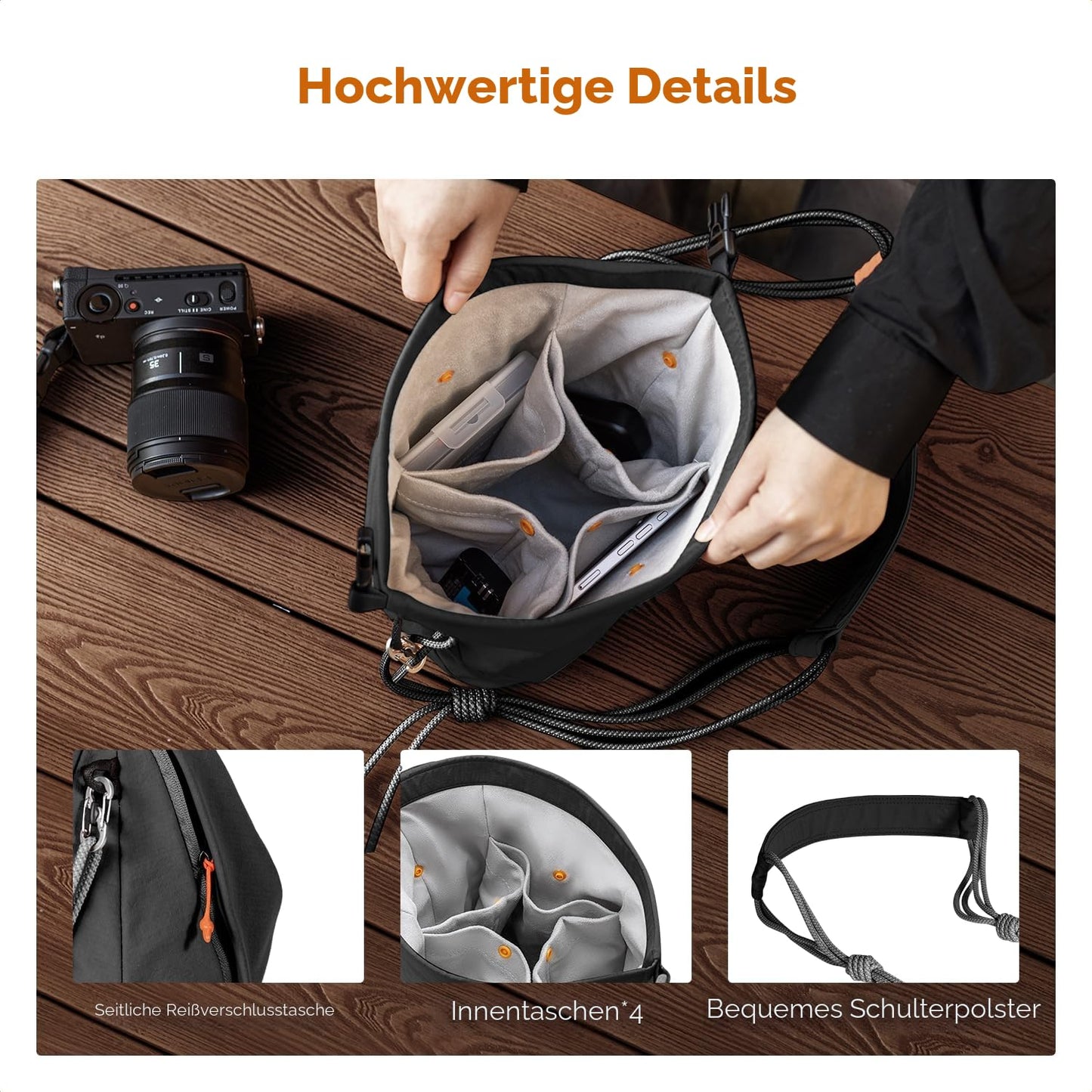 K&F CONCEPT Camera Bag, Fashionable Shoulder Bag, Portable Lightweight Camera Bag, Suitable for Small Liner Bag with Mirrorless Camera, Black - KF13.168V2