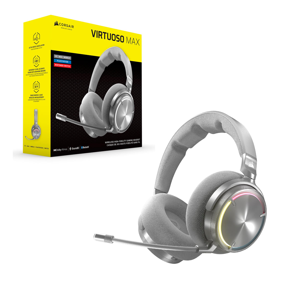 Corsair Virtuoso MAX Wireless Gaming-Headset cu Bluetooth – Argintiu - CA-9011373-WW