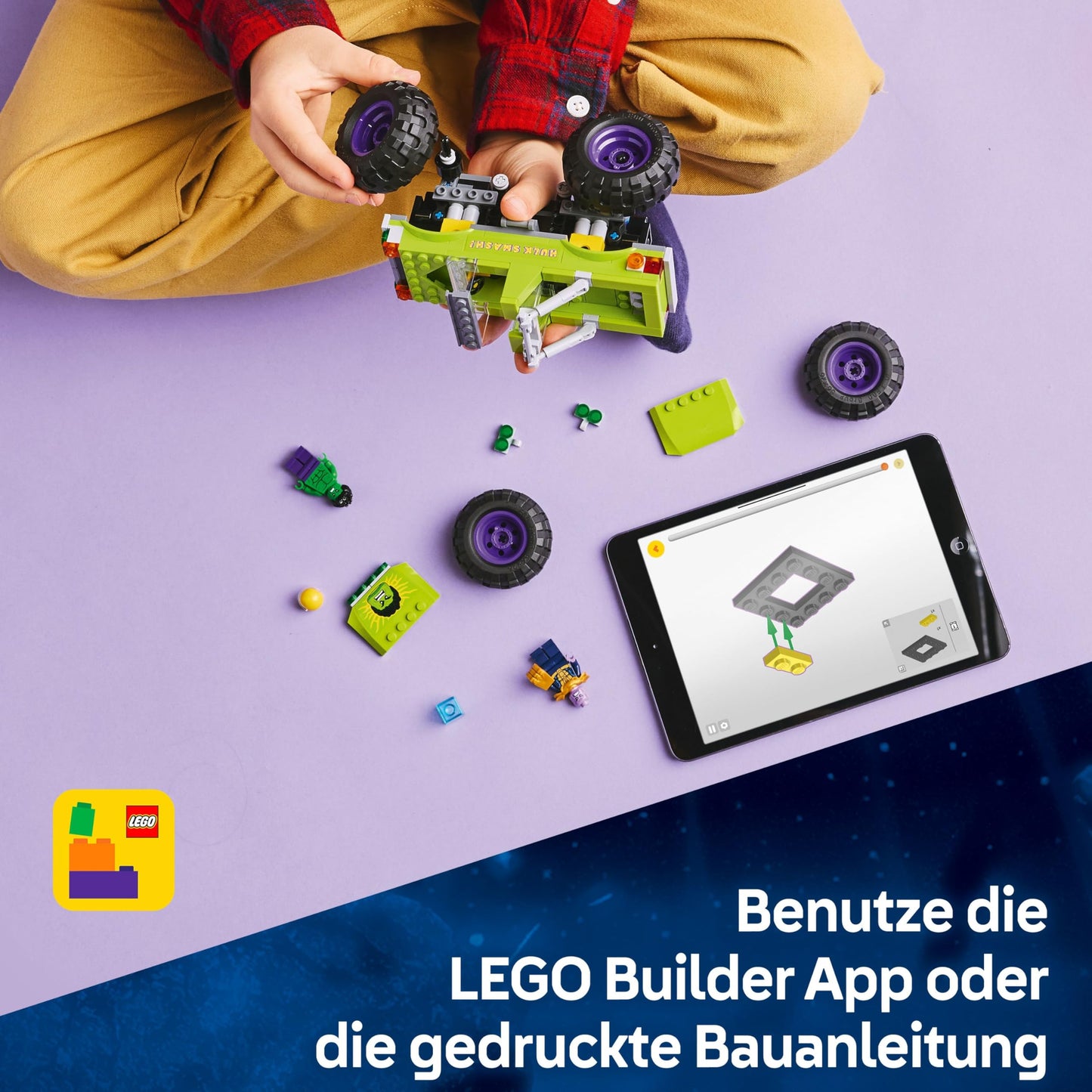 LEGO ǀ Marvel Hulk Truck vs. Thanos - Creative superhero toy - Avengers vehicle and minifigures - Monster truck for fun - Gift for boys and girls aged 7 and up - 76312