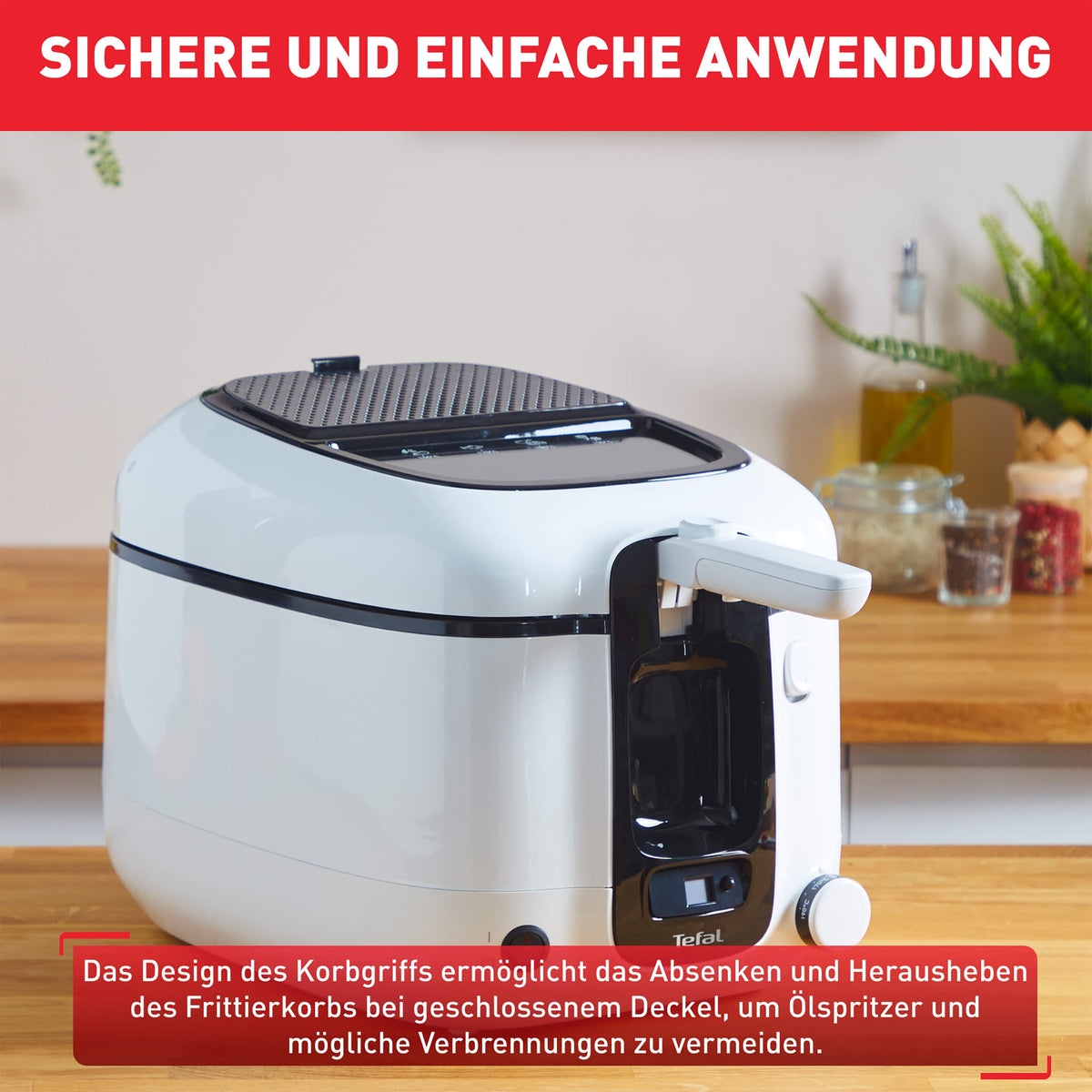 Tefal Friteuză Super Uno, inclusiv timer, capacitate: 2,2 litri, piese potrivite pentru mașina de spălat vase, strat antiaderent, filtru de miros, friteuză cu protecție împotriva stropirii cu ulei, alb/negru, FR3140