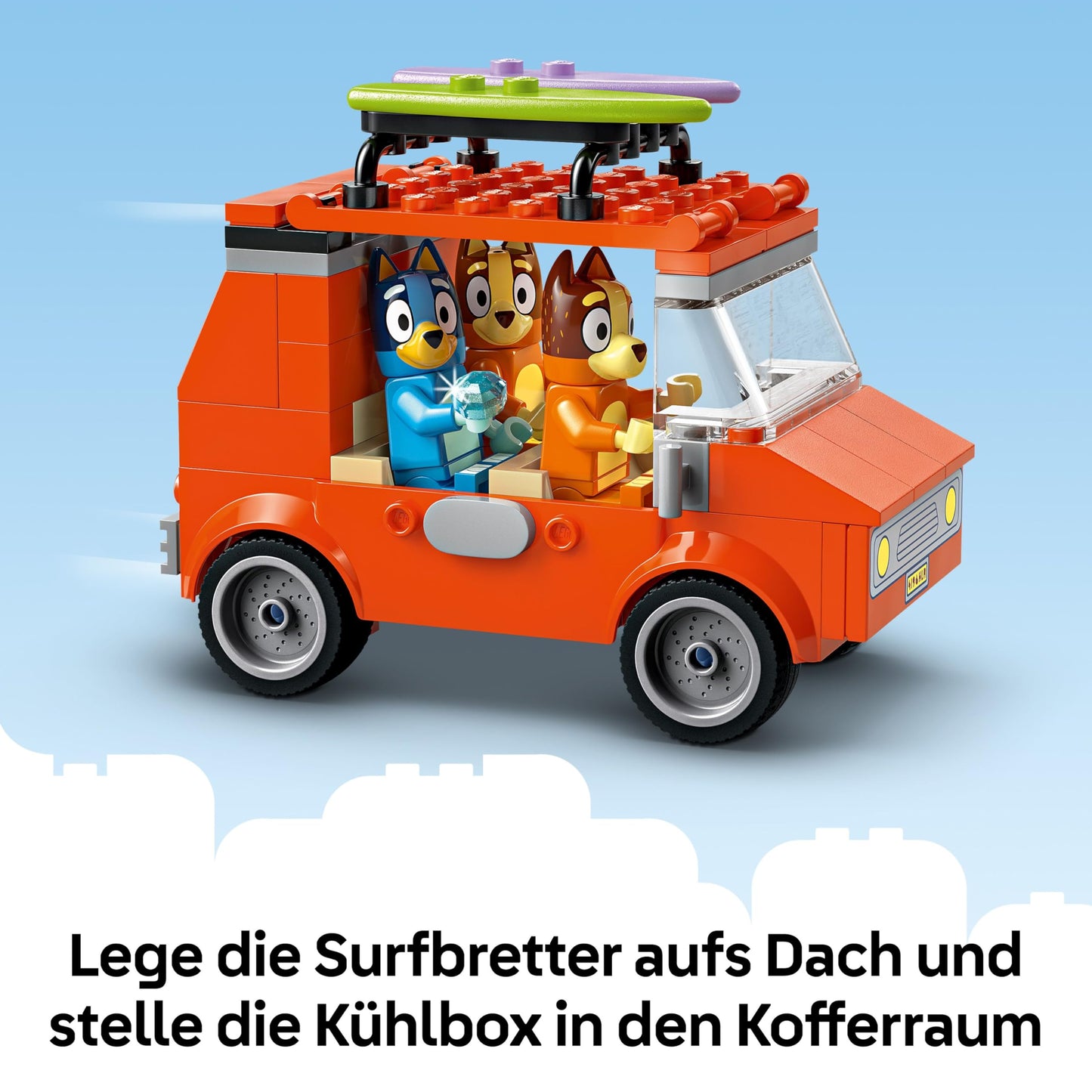 LEGO Bluey: Bluey's Beach & Family Car Trip Toy with 3 Minifigures incl. Bingo & Chilli, Plus 2 Surfboards, a Sand Castle & Fun Accessories - Birthday Gift for 4+ Year Old Girls & Boys - 11202