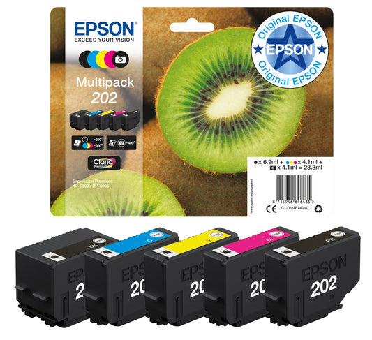 Epson EP64643 Original 202 Ink Kiwi (XP-6000, XP-6005, XP-6100, XP-6105), Multipack 5-color