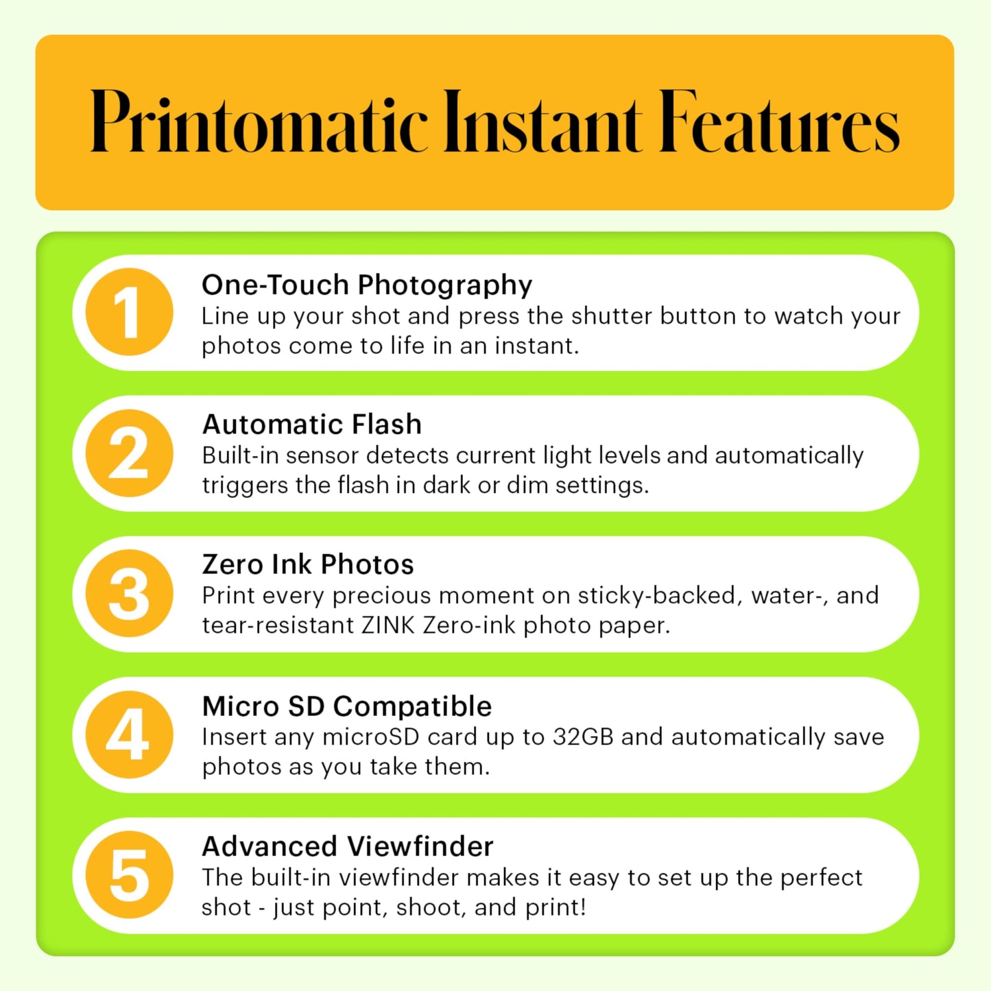 Kodak Printomatic Instant Camera - 75 Sheet Package - 5MP - Zinc 2x3 Photos - Portable - Green - AMZNBRODMATGN