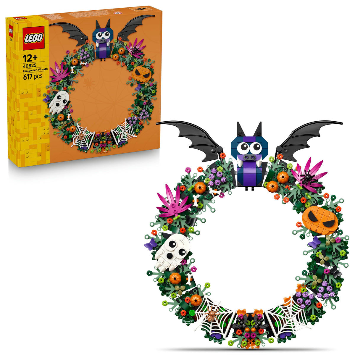 LEGO Halloween wreath model kit - with bats, ghosts and spider web - wall decoration - Halloween building toy gift for girls, boys and teenagers aged 12 and over - 40825