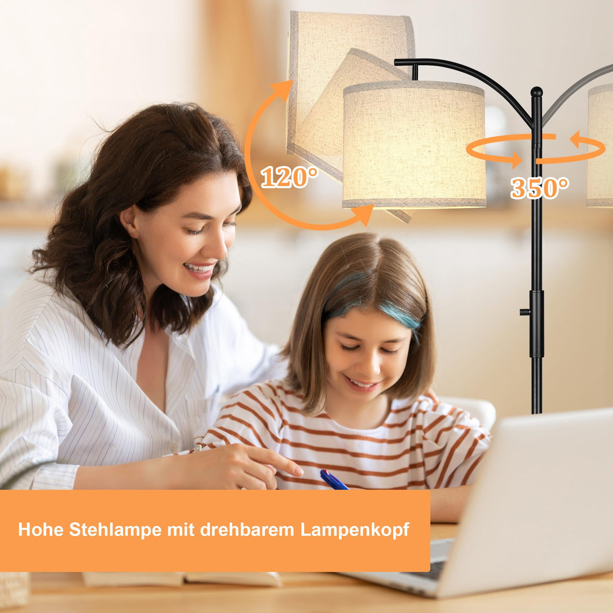 ROTTOGOON Dimmable Floor Lamp Arc Floor Lamps for Living Room Stepless Dimmable Modern Floor Lamp with Linen Shade Tall Lamp for Bedroom Office Dining Room - Black - YSFP050PB1-EU