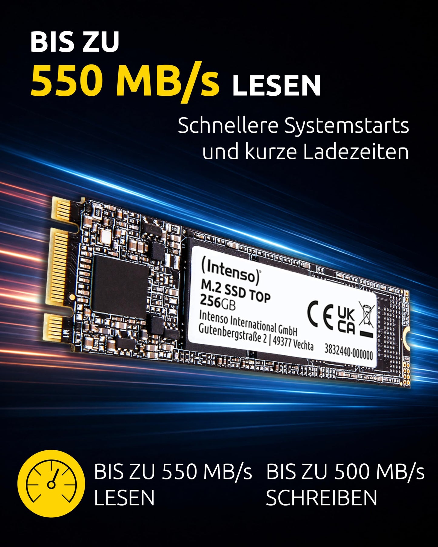 Intenso Internal M.2 SSD SATA III Top, 256GB, 550MB/Second, Solid State Drive - 3832440