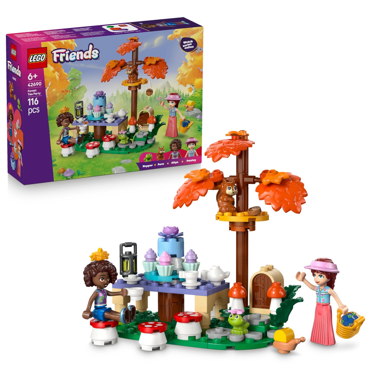 LEGO Friends Tea Party in the Forest - Playset with 2 minifigures, 2 animal figures & toy food accessories - children's room decoration - gift idea for girls aged 6 and over - 42690