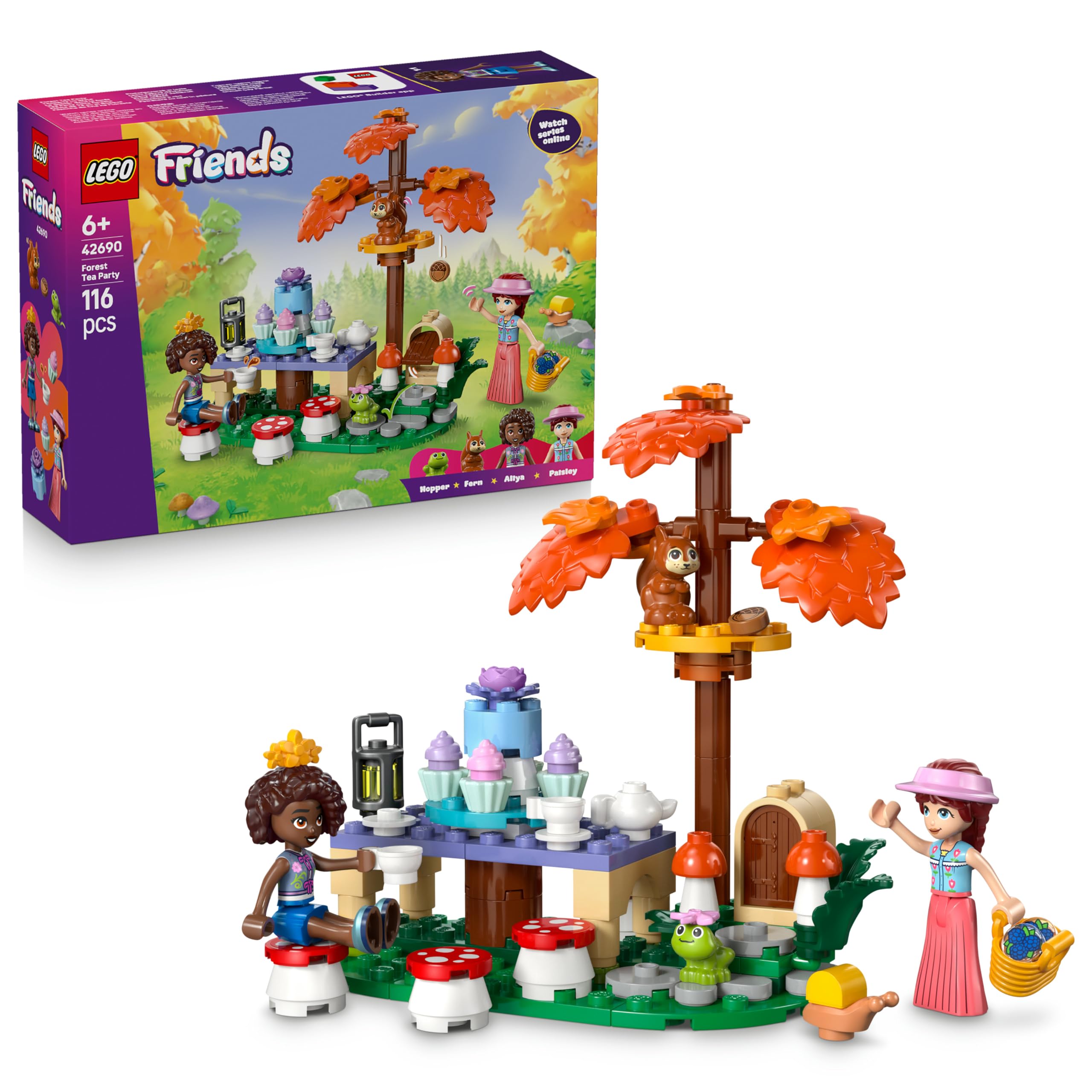 LEGO Friends Tea Party in the Forest - Playset with 2 minifigures, 2 animal figures & toy food accessories - children's room decoration - gift idea for girls aged 6 and over - 42690