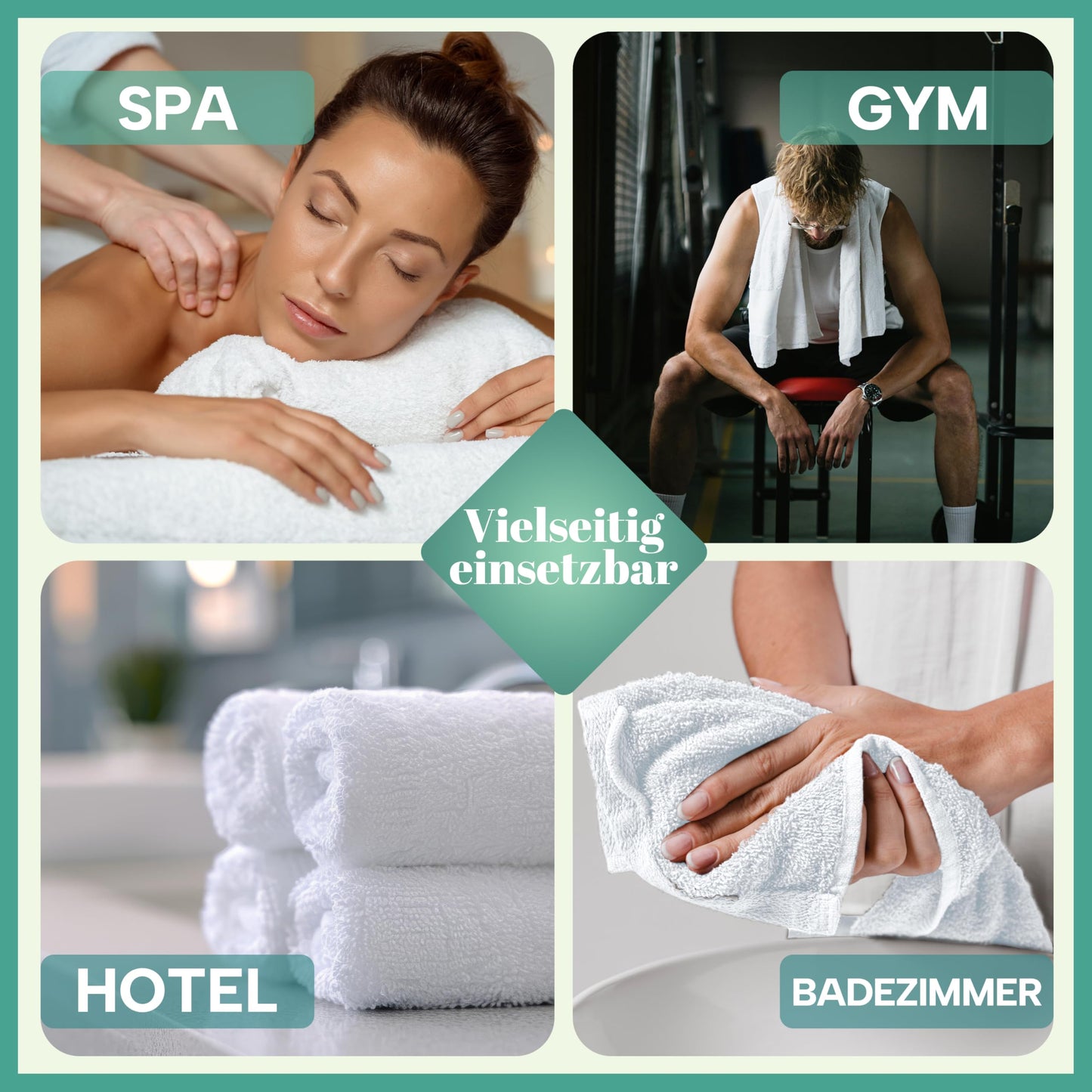 NatureMark 8 towel set - 100% cotton - absorbent and durable towels, size 50×100cm, white - NM-HT0843
