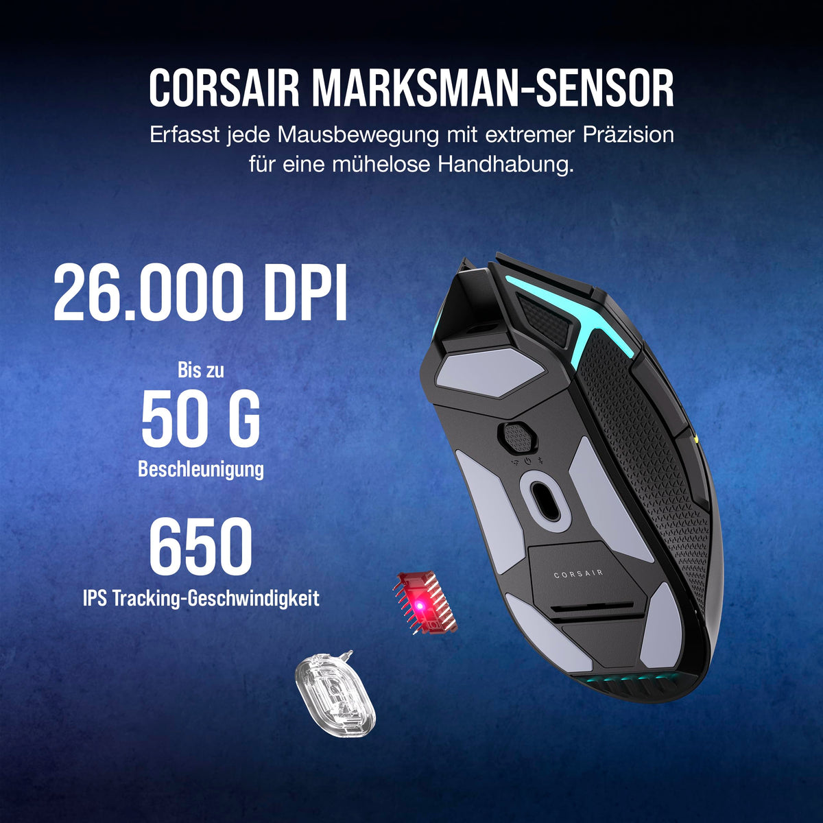 Corsair NIGHTSABRE RGB Wireless Gaming Mouse for FPS, MOBA - 26,000 DPI - 11 Programmable Buttons - Up to 100 Hours Battery Life - iCUE Compatible - Black - CH-931B011-EU