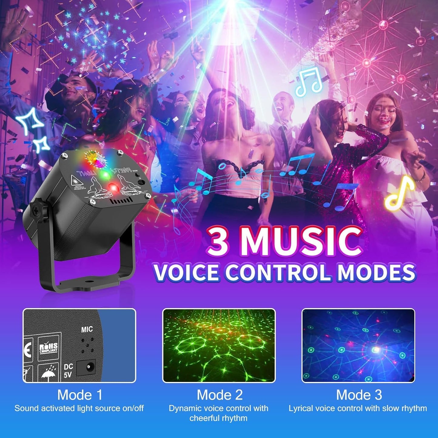Tyonto Wireless Disco Ball Party Light 4500 mAh Battery Music Controlled Disco Light Party Light 60 Different Patterns Strobe Effect with Remote Control and 2M USB (Battery Version, Black) - 60-BT