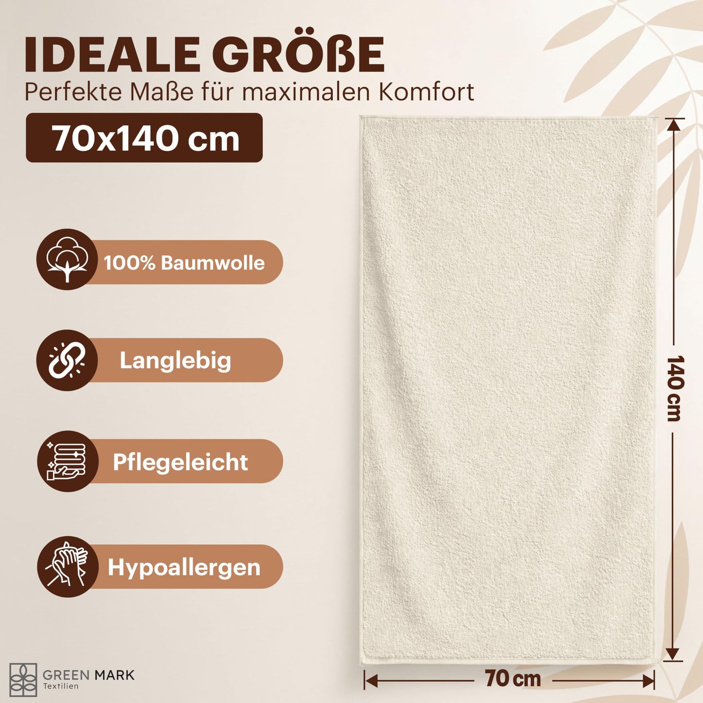 NatureMark 4-piece shower towel set - soft and absorbent shower towels made from 100% cotton, suitable for everyday use - natural/cream, 70x140 cm - 4251590104470
