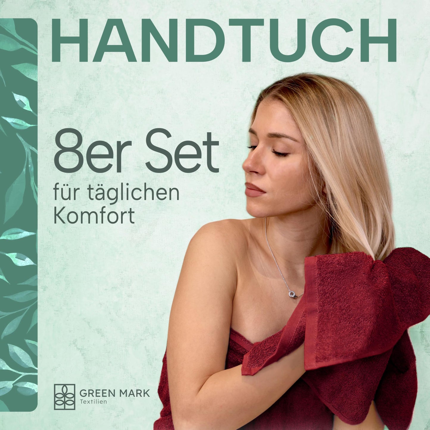 NatureMark Towels - Set of 8 - 100% Cotton, Soft & Absorbent, Premium Quality for Bathroom, Spa and Fitness, 50 × 100cm, Bordeaux Red - 8er_bordeaux