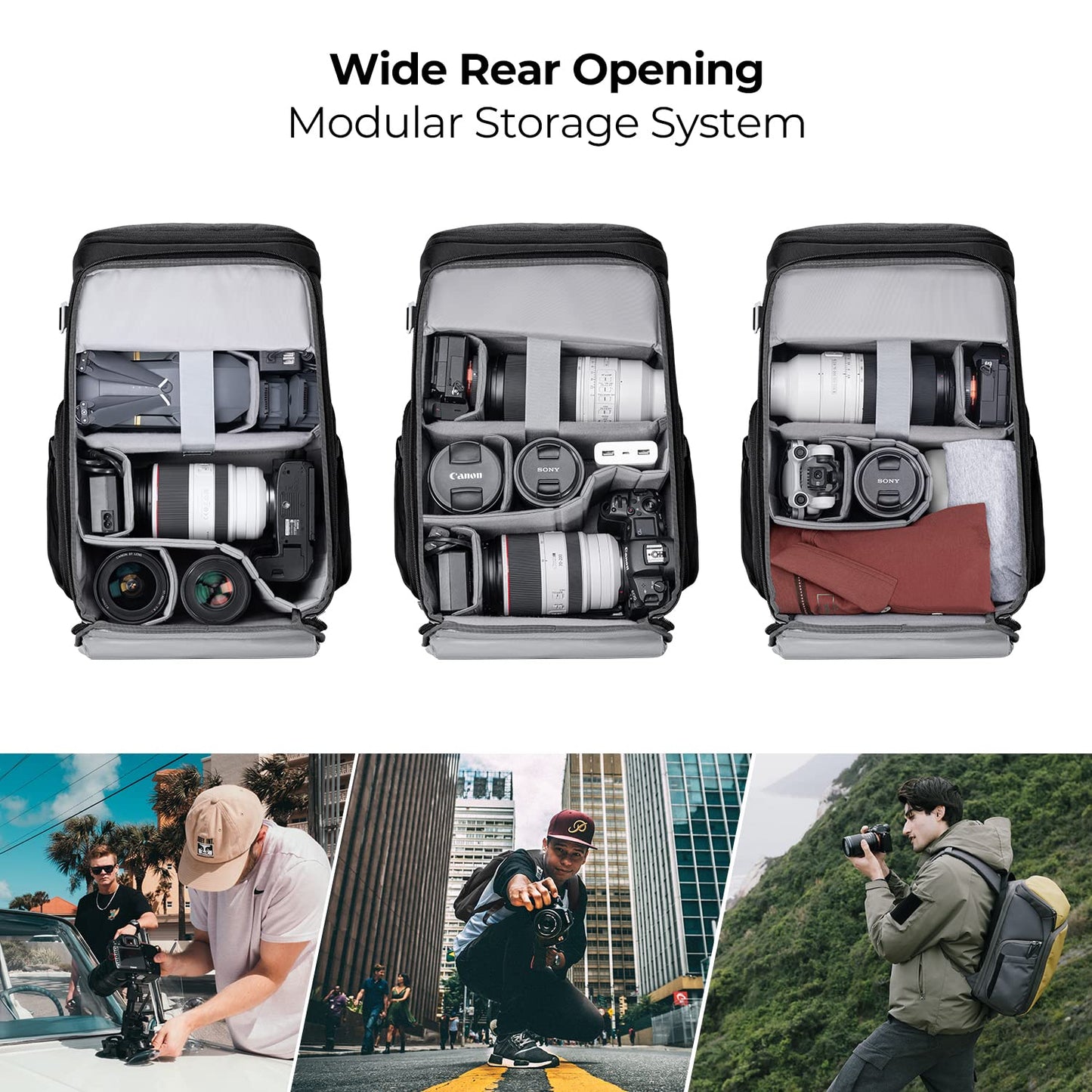 K&F CONCEPT camera backpack, photo backpack for photographers, camera backpack with 15.6 inch laptop compartment, compatible for Canon/Nikon/Sony/DJI Mavic Drone (Alpha Backpack 25L), gray - KF13.128V3