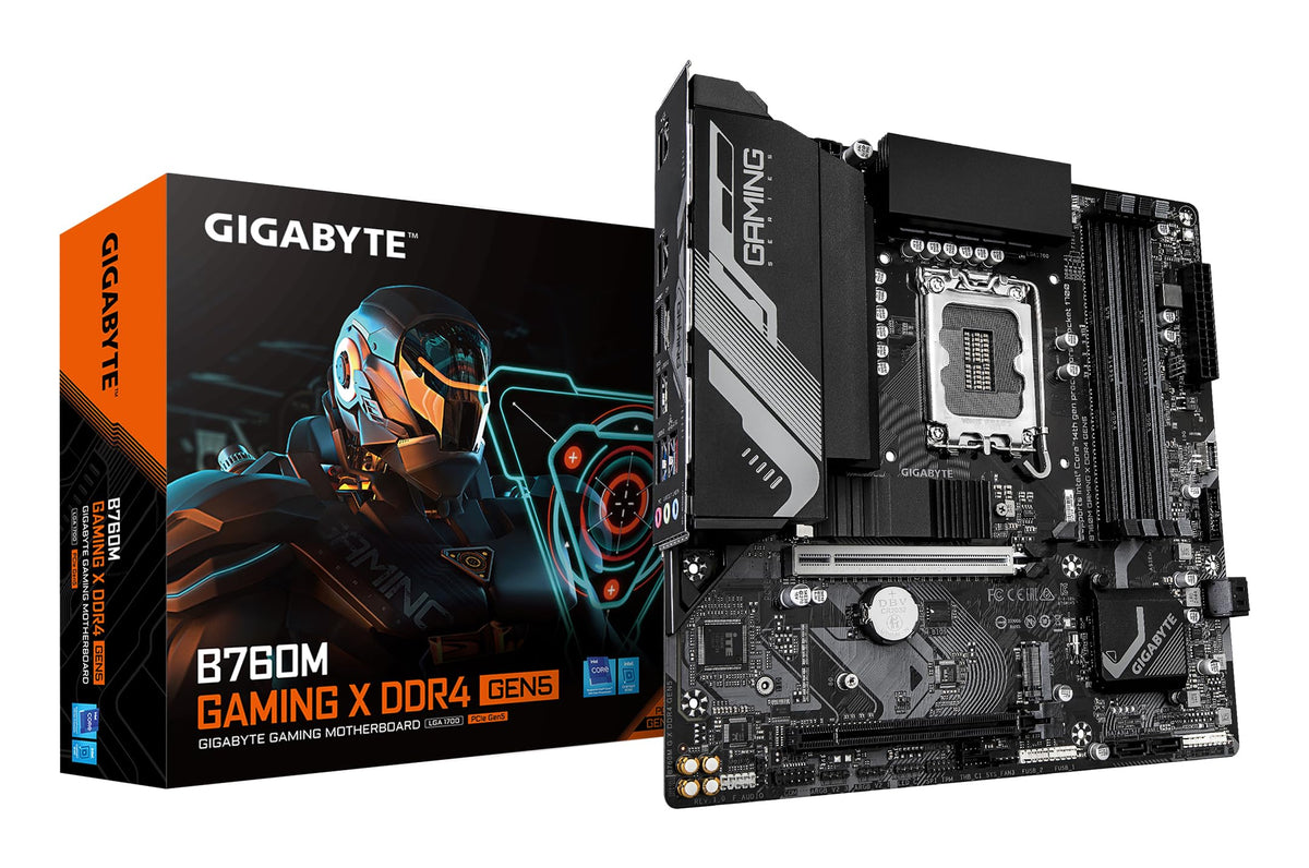 GIGABYTE B760M Gaming X DDR4 GEN5 Placă de bază – Suportă procesoare Intel Core de generația a 14-a, 8+1+1 faze VRM, până la 3200 MHz DDR4, 2 x PCIe 4.0 M.2, LAN 2.5 GbE, USB 3.2 Gen 1