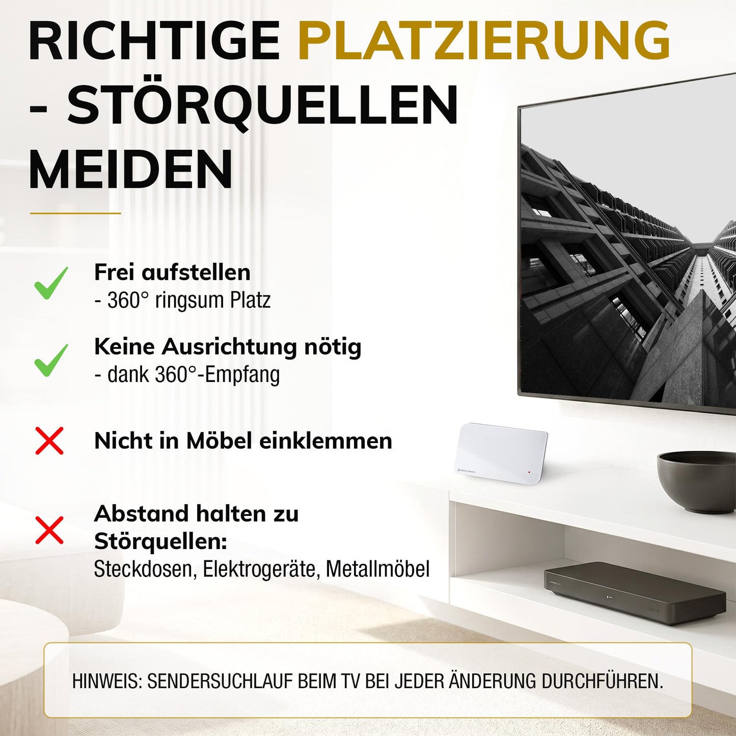 Oehlbach Scope Vision 5G DVB-T2 HD antenna - digital indoor antenna - active DVB-T amplifier - successor to our test winner - with 5G filter - white - 17235