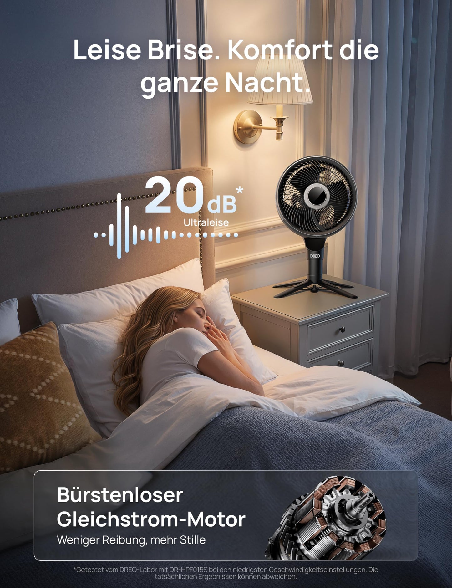 DREO Smart Bedroom Fan, Pedestal Fan, 150°+100° Omnidirectional Oscillation, 36.6m CirculAir Range, Quiet DC Motor, 12 Levels, 6 Modes, 20dB, Remote Control, 12h Timer. - DR-HPF015S