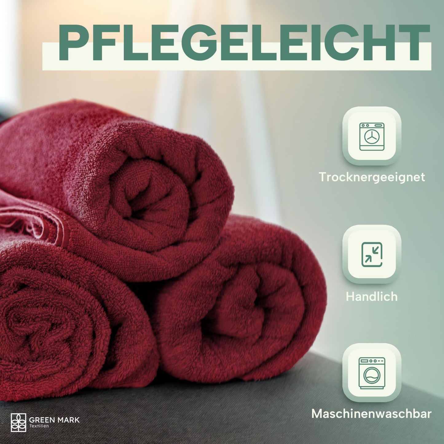 NatureMark Towels - Set of 8 - 100% Cotton, Soft & Absorbent, Premium Quality for Bathroom, Spa and Fitness, 50 × 100cm, Bordeaux Red - 8er_bordeaux