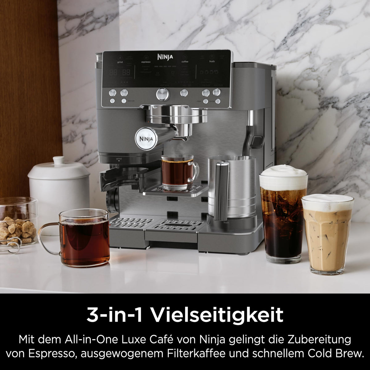 Ninja Luxe Premier 3-in-1 Cafetieră ES601EUGM, Gri-Metal, ES601EUGM