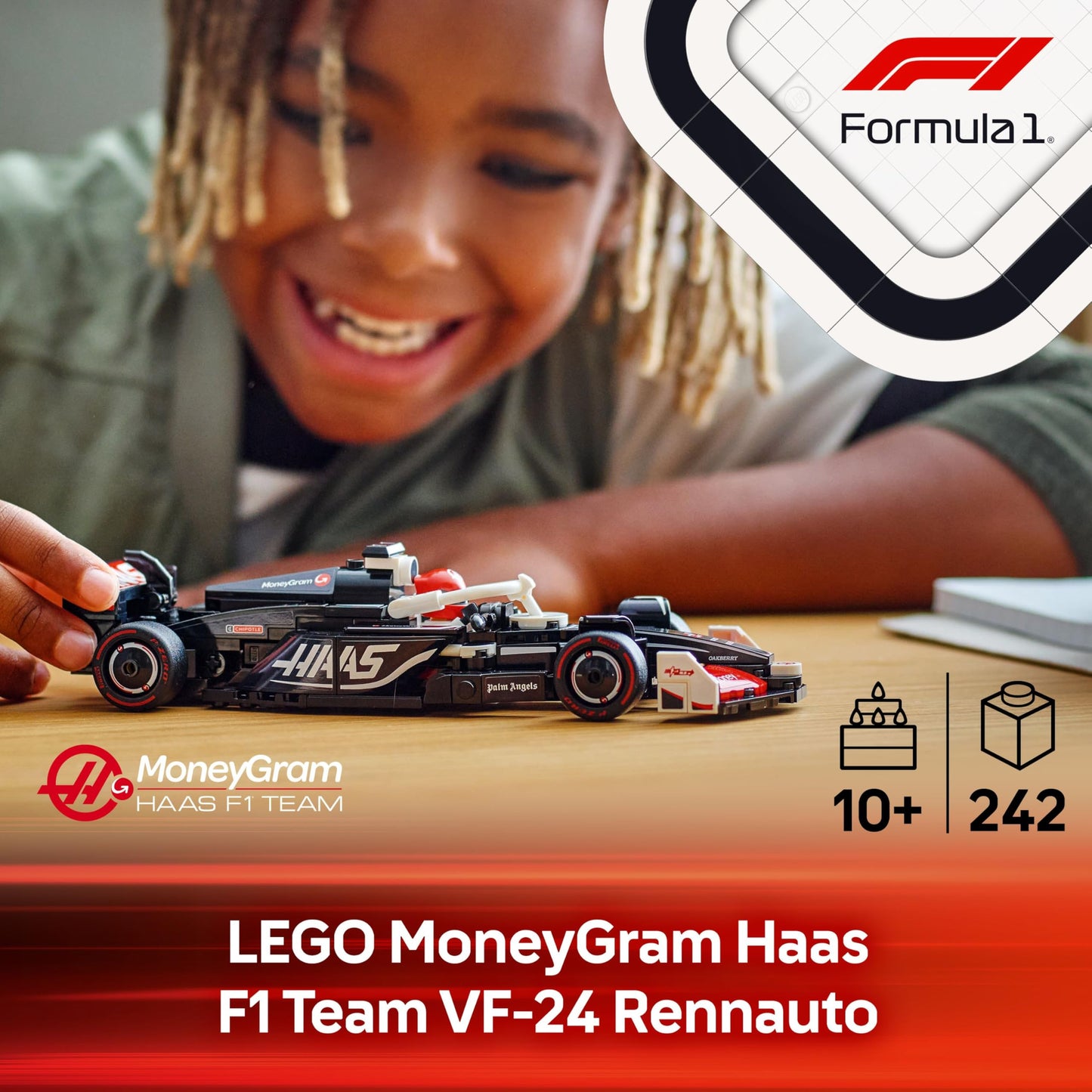 LEGO Speed Champions MoneyGram Haas F1 Team VF-24 racing car - toy with Formula 1 minifigure to collect - model and gift for boys and girls aged 10 and over and adult motorsport fans 77250