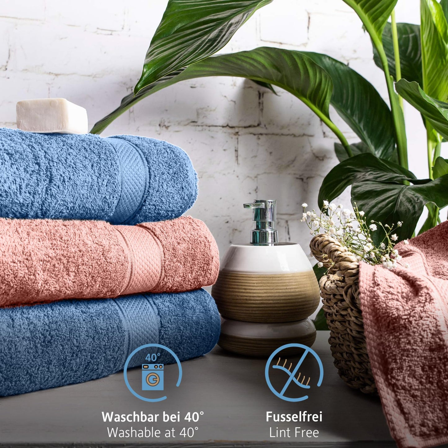 Komfortec set of 8 towels, 4 bath towels 70x140 cm & 4 hand towels 50x100 cm, 100% cotton terry cloth, fluffy and absorbent, pink/light blue - 4er-50x100-und-4er-70x140-rosa-hellblau