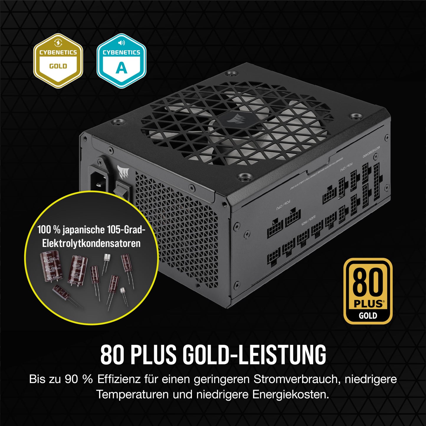Corsair RM1000x Shift, Fully Modular ATX Power Supply, Modular Side Interface, ATX 3.1 & PCIe 5.1 Compatible, Zero Speed Fan Mode, 105°C Capacitors, 80 Plus Gold Efficiency, Black - CP-9020253-EU