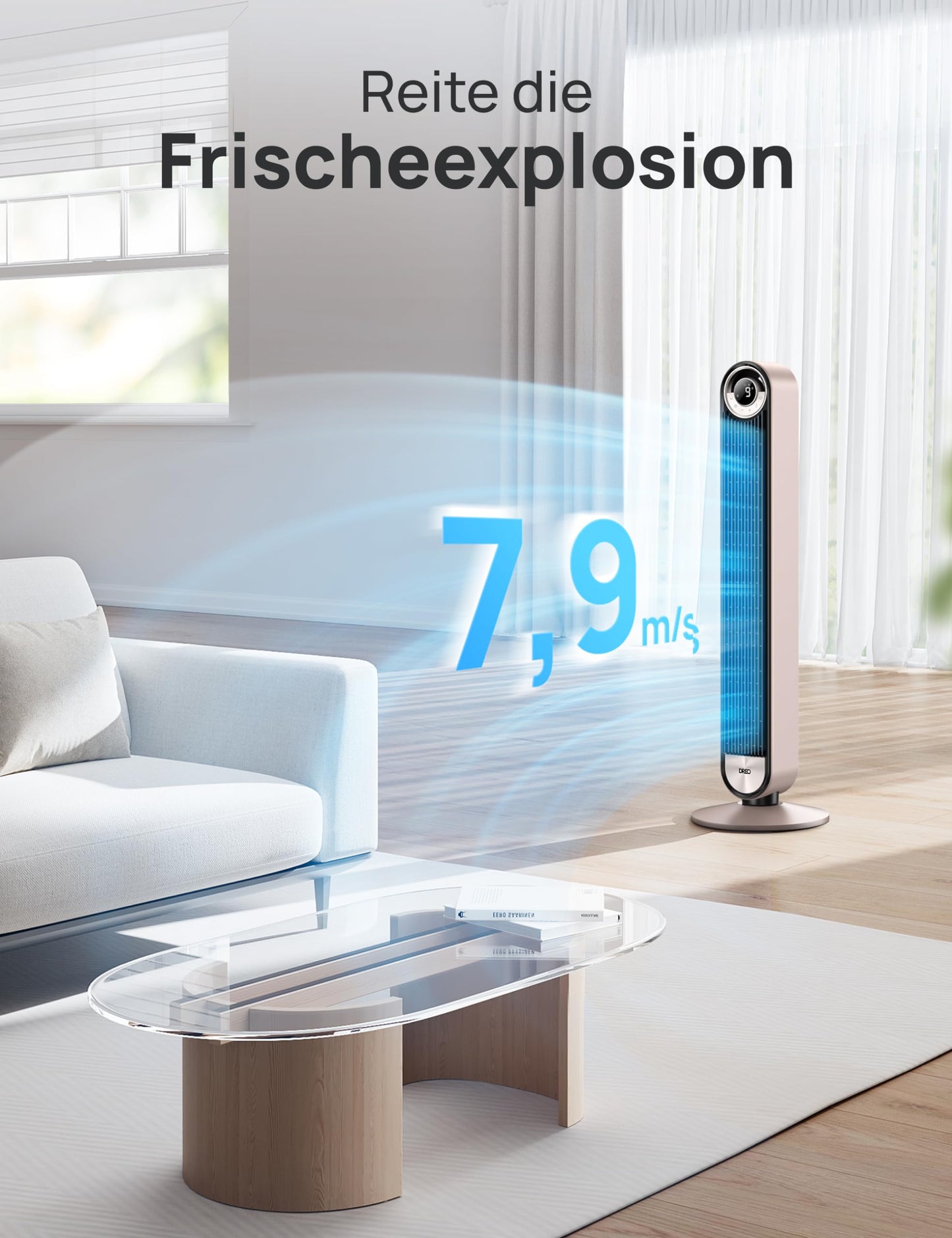 DREO 25dB Smart Quiet Tower Fan with Cooling, 106cm WiFi Alexa Tower Fan, 90° Oscillating Fan, Remote Control 9 Speed 4 Modes 12 Hour Timer Voice Control, Starlight - DR-HTF009S